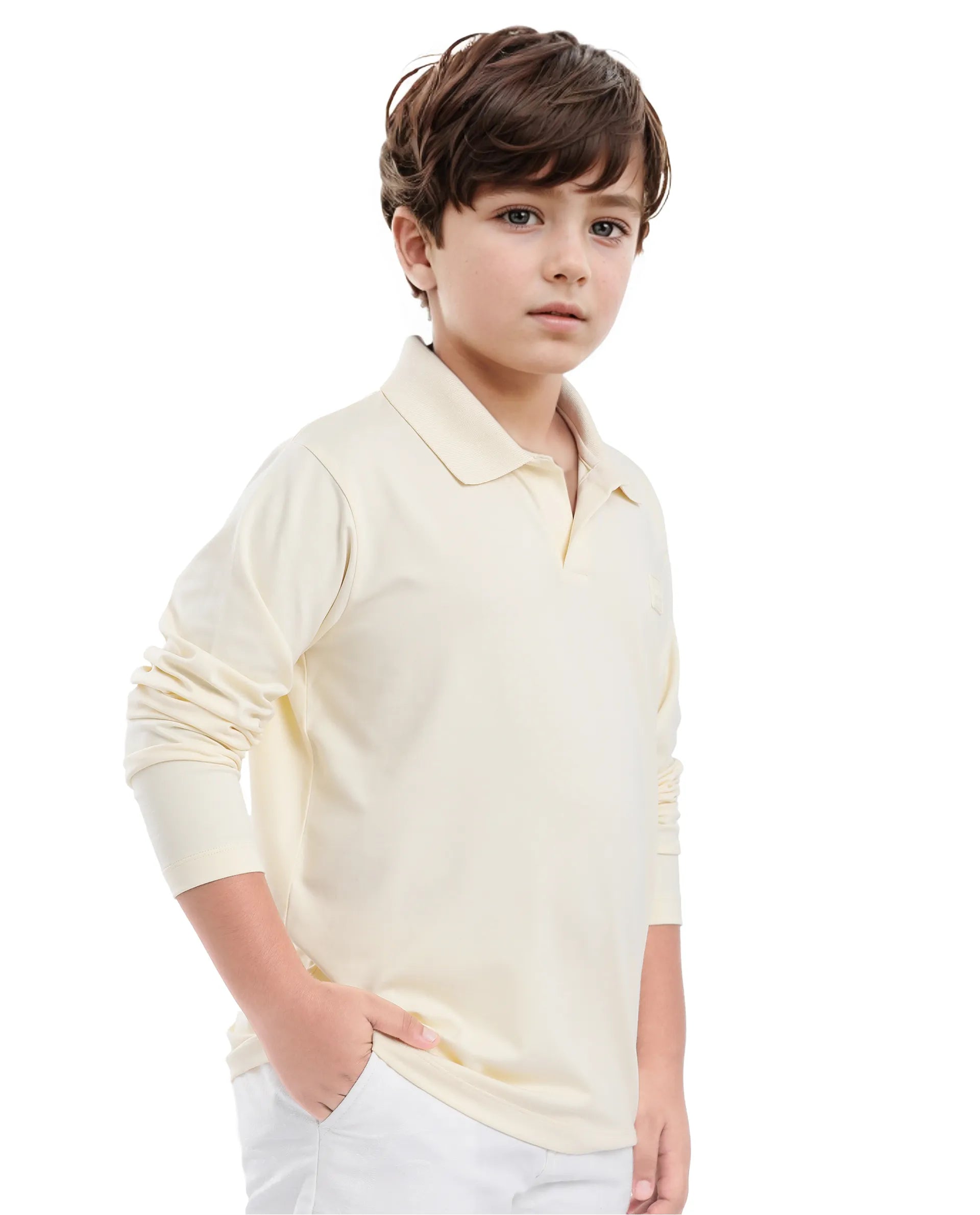 Rare Ones Kids Flit Pastel Yellow Cotton Poly Full Sleeve Polo Neck Solid Polo