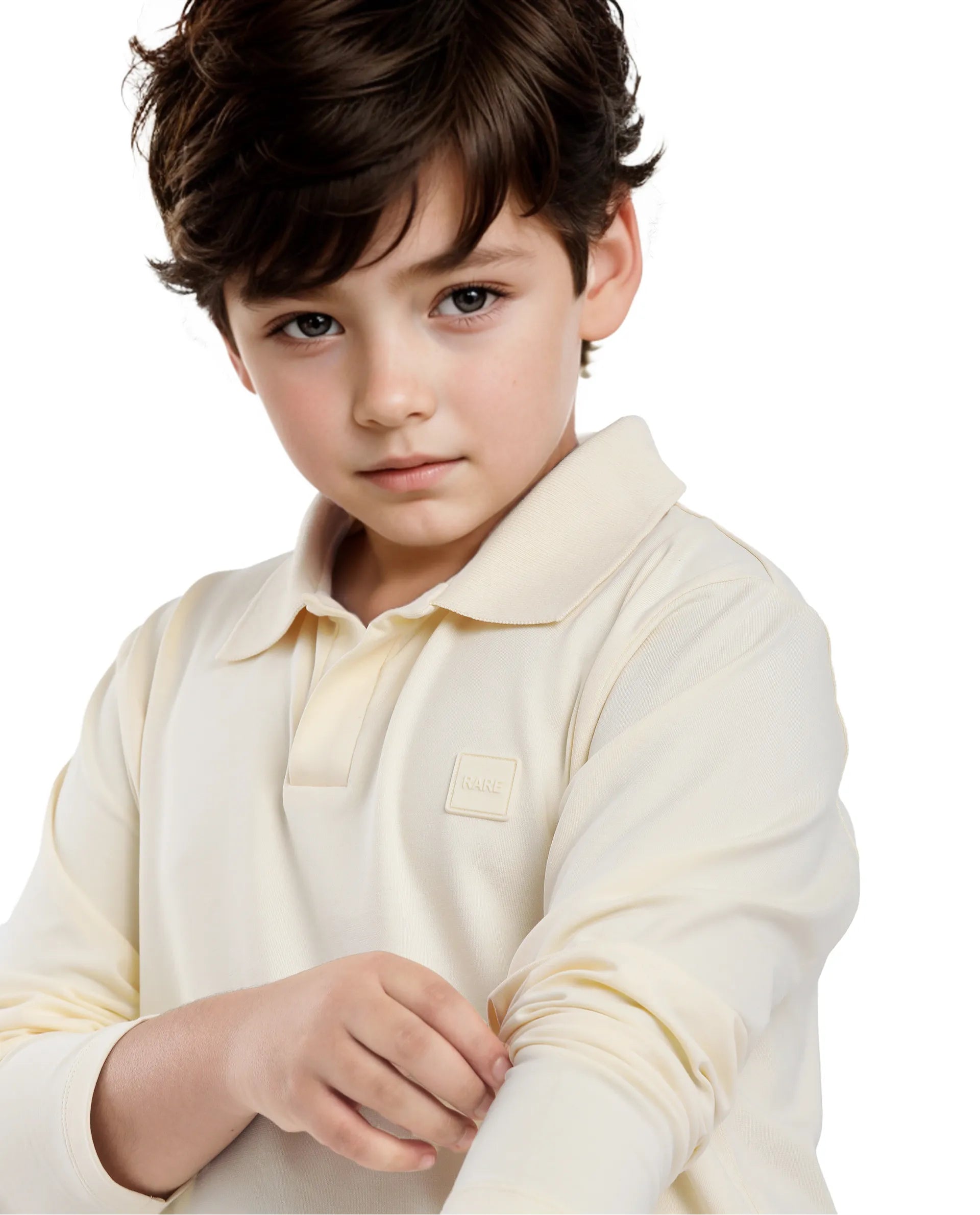 Rare Ones Kids Flit Pastel Yellow Cotton Poly Full Sleeve Polo Neck Solid Polo