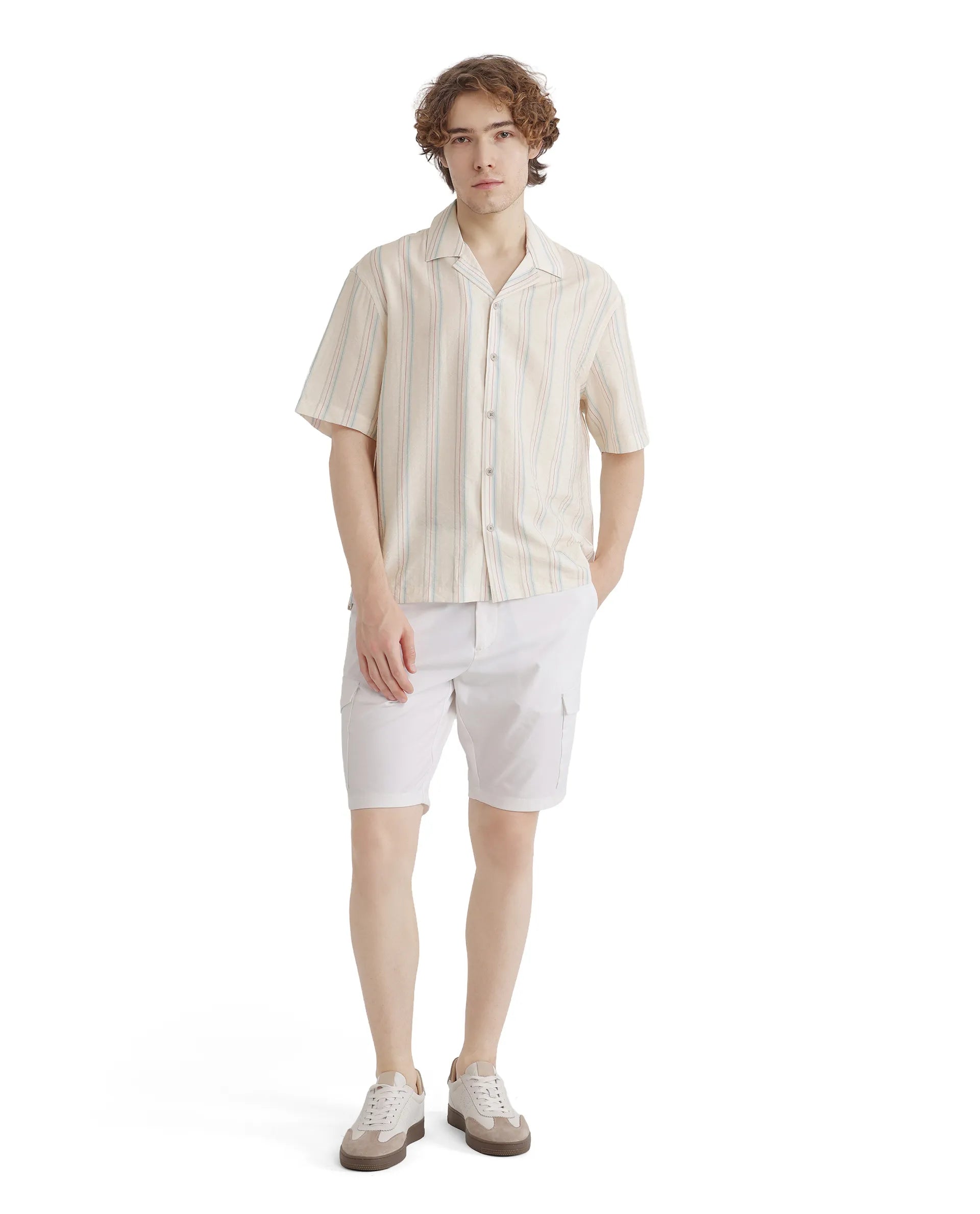 Rare Rabbit Men's Flitzom Offwhite Cotton Fabric Short Sleeve Collared Neck Button Closure Printed Shirt