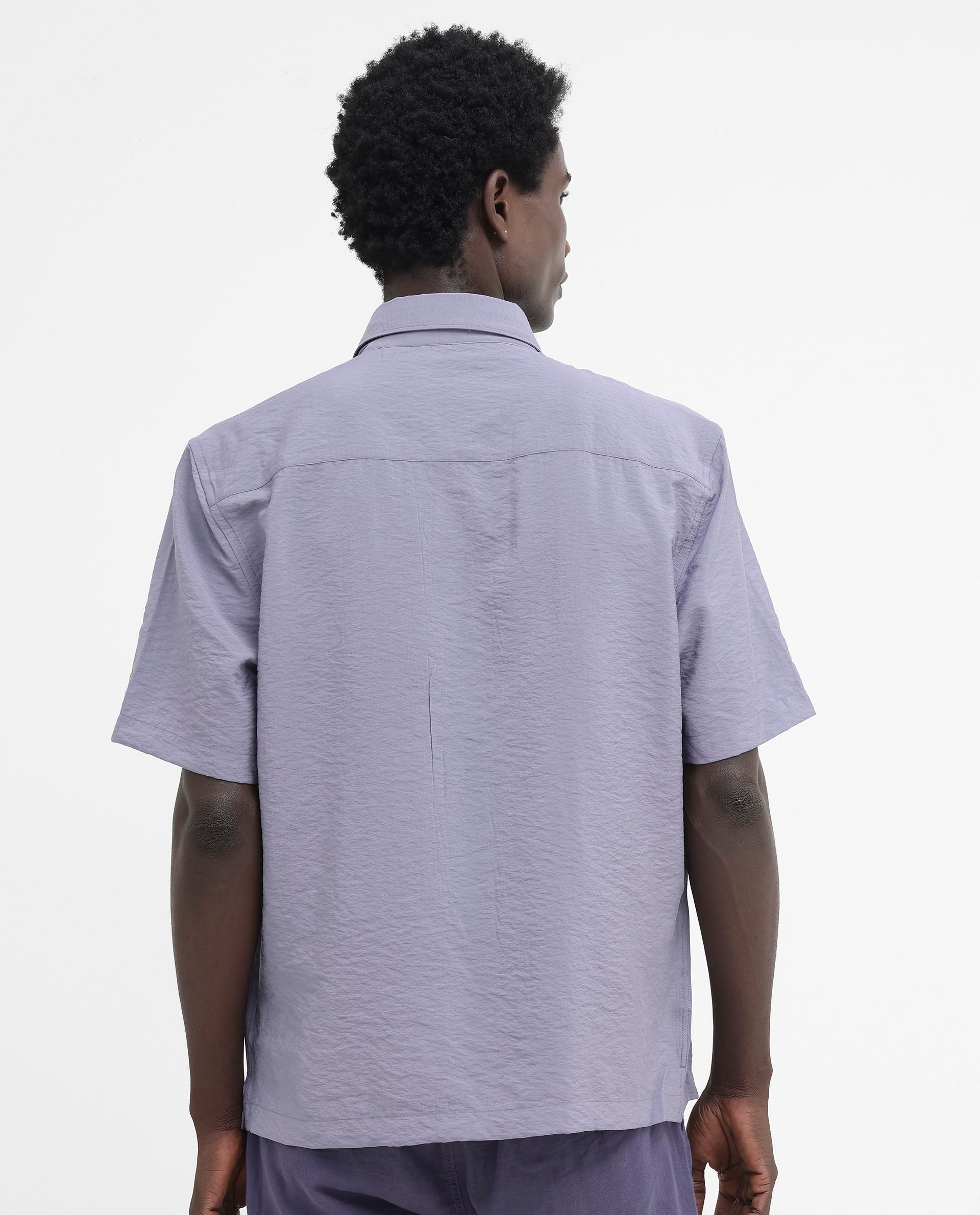 Rare Rabbit Men's Flo Dusky Purple Viscose Fabric Half Sleeves Boxy Fit Creased Effect Solid Shirt