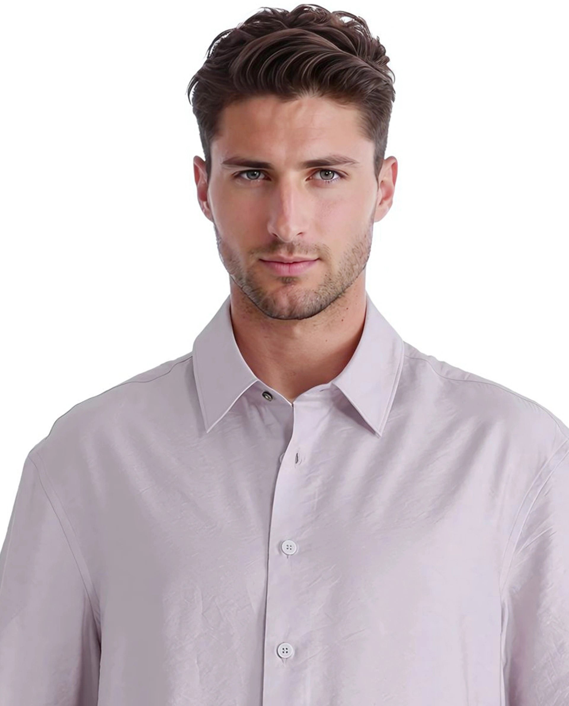 Rare Rabbit Men Flo Light Pink Viscose Nylon Fabric Short Sleeves Collared Neck Button Closure Boxy Fit Plain Shirt