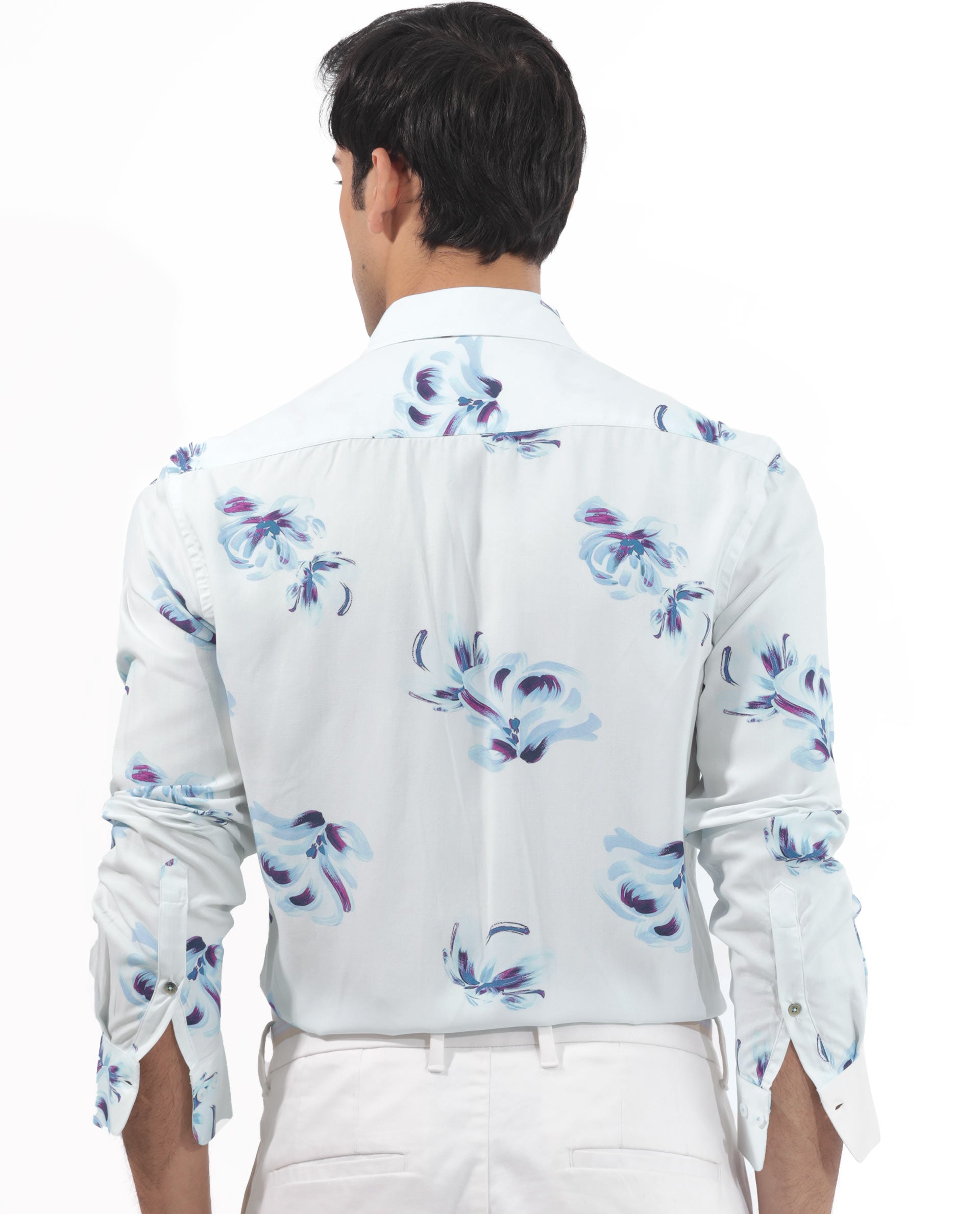 Rare Rabbit Men's Floren White Viscose Fabric Full Sleeves Floral Print Shirt