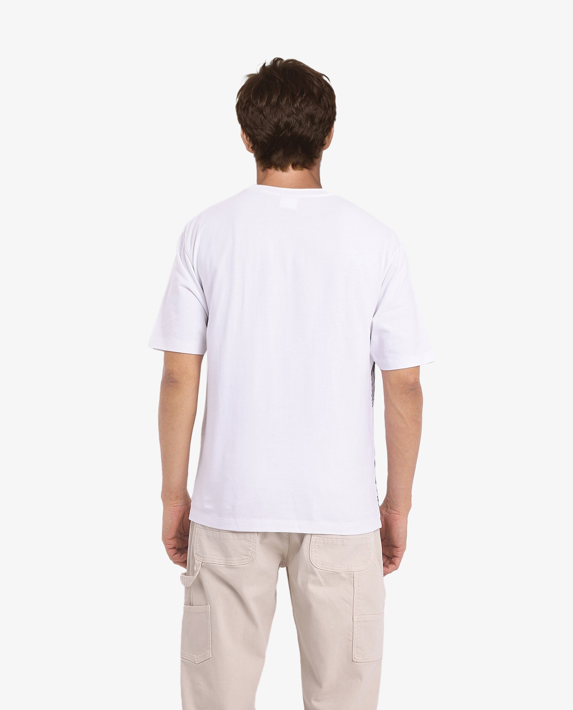 Rare Rabbit Men Flores White Short Sleeve Crew Neck Oversized Fit Graphic Print T-Shirt