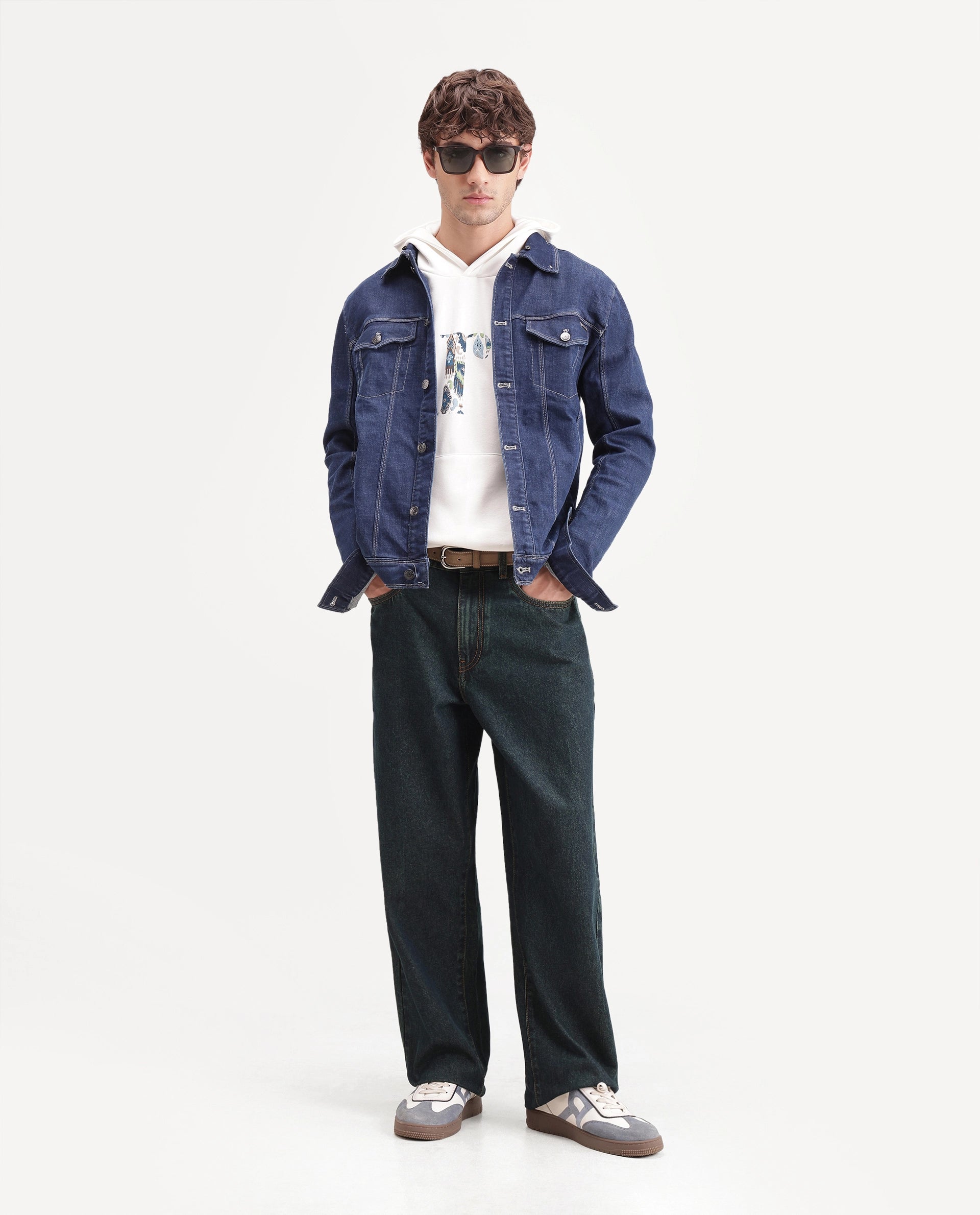 Rare Rabbit Men's Florn Dusky Blue Cotton Relaxed Plain Jeans
