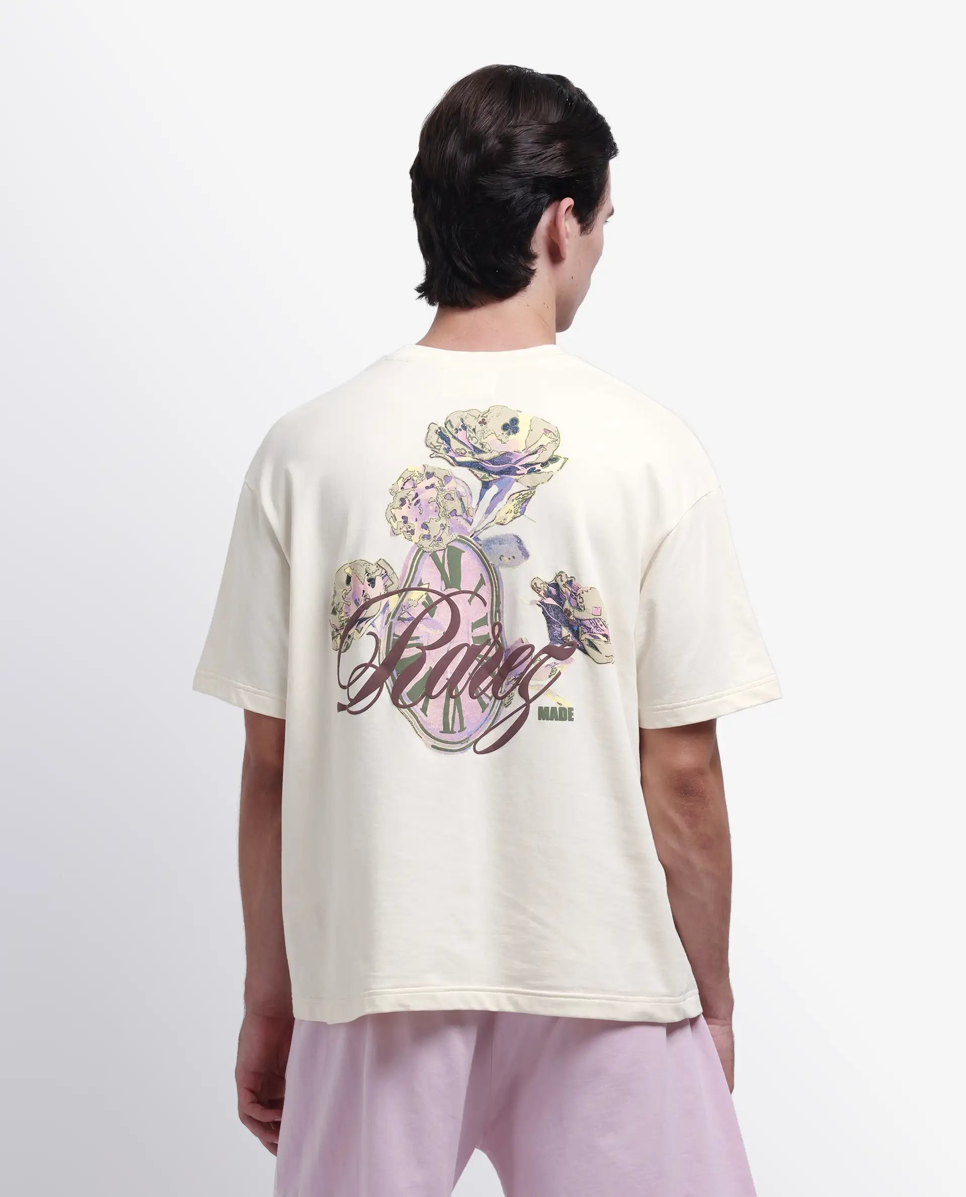 Rare Rabbit Men's Fluen Off White Cotton Graphic Print Oversized Fit Half Sleeve Crew Neck T-Shirt