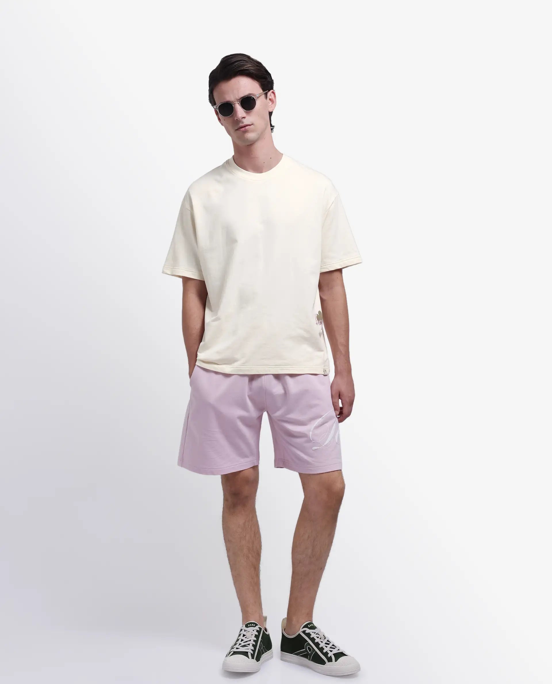 Rare Rabbit Men's Fluen Off White Cotton Graphic Print Oversized Fit Half Sleeve Crew Neck T-Shirt