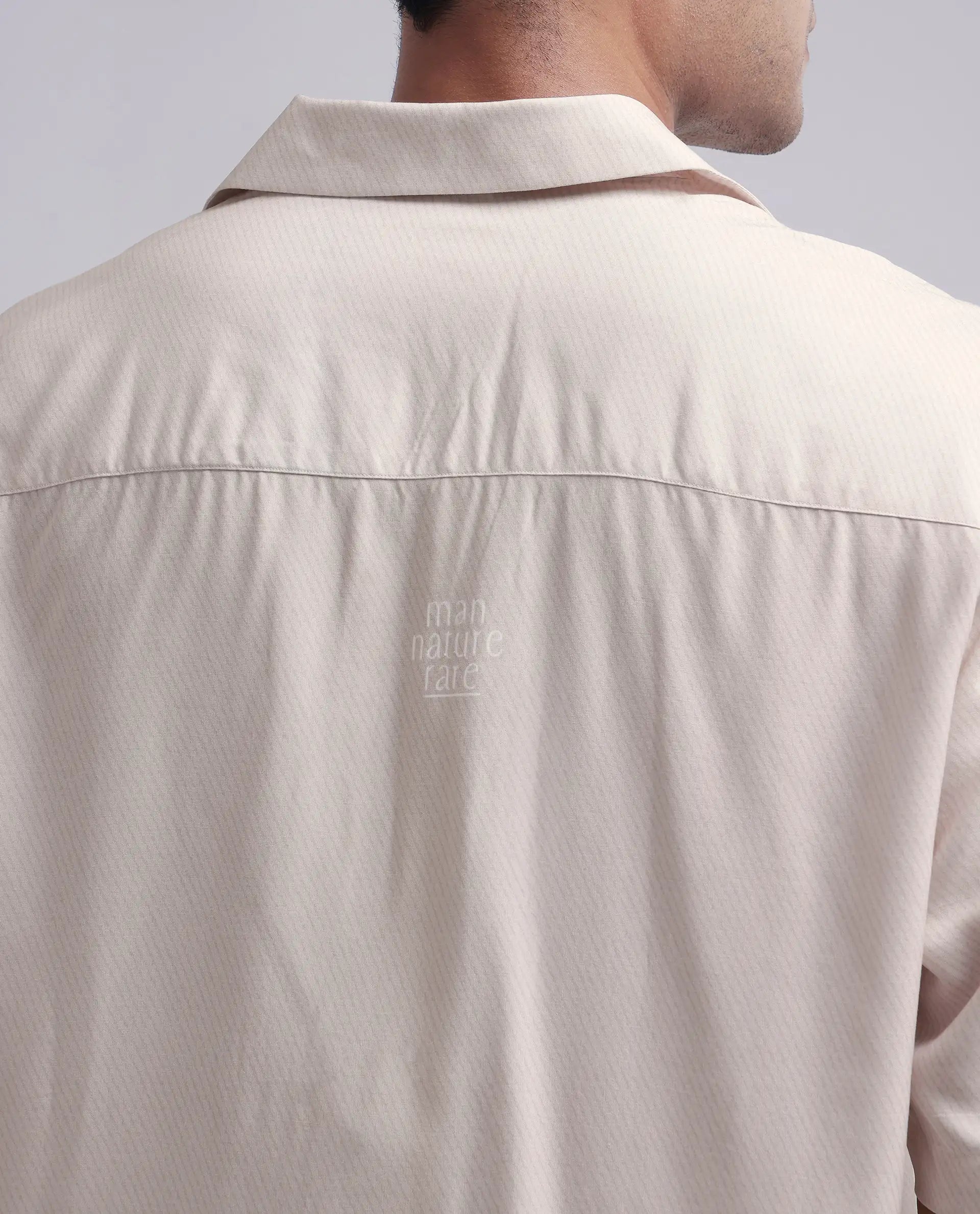 Rare Rabbit Men Fluerst Beige Cotton Fabric Short Sleeve Collared Neck Button Closure Plain Shirt