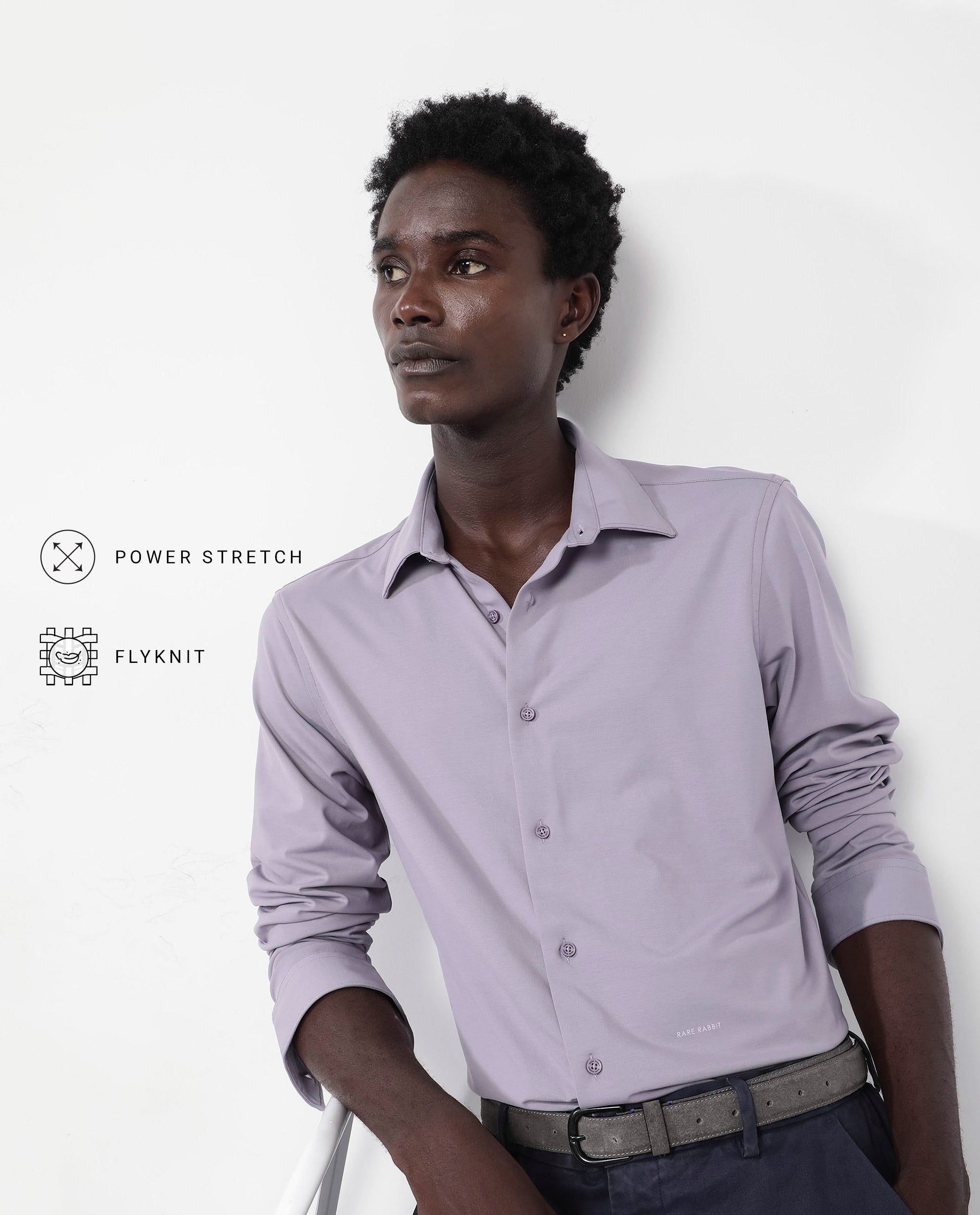 Rare Rabbit Men's Flyknit Dusky Purple Cotton Polyester Fabric Full Sleeves Knitted Solid Shirt