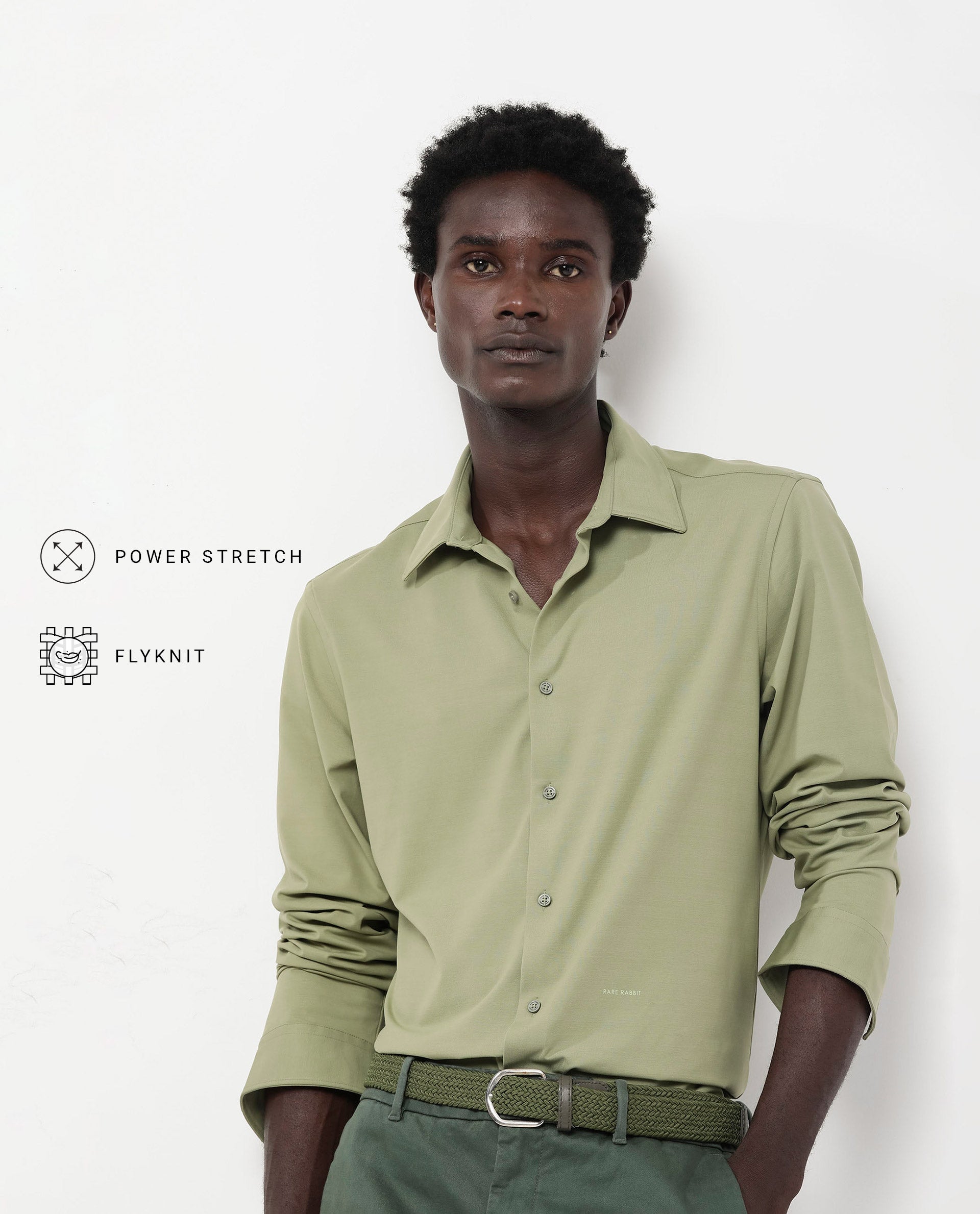 Rare Rabbit Men's Flyknit Pastel Green Cotton Polyester Fabric Full Sleeves Knitted Solid Shirt