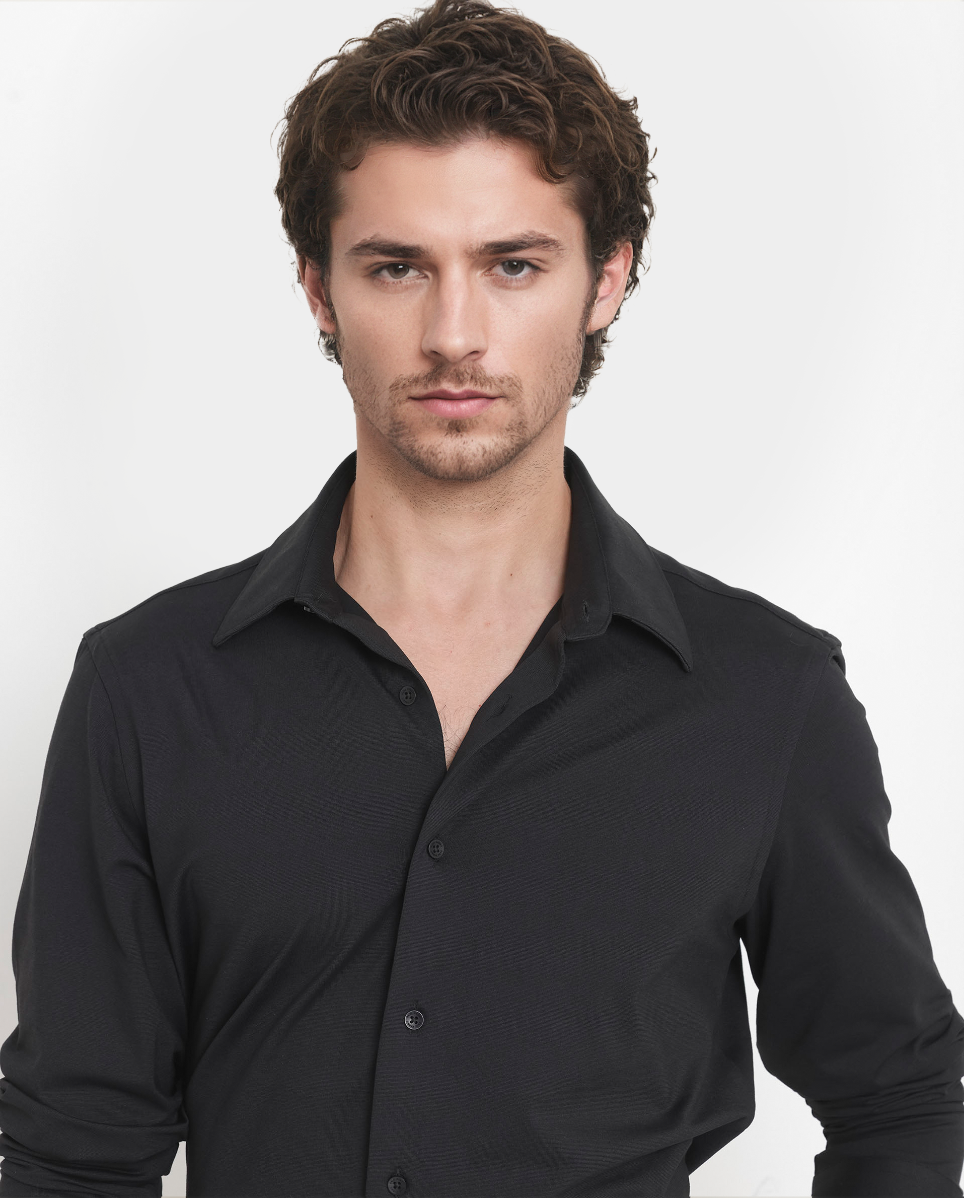 Rare Rabbit Men's Flyknit Black Cotton Polyester Fabric Full Sleeves Knitted Solid Shirt