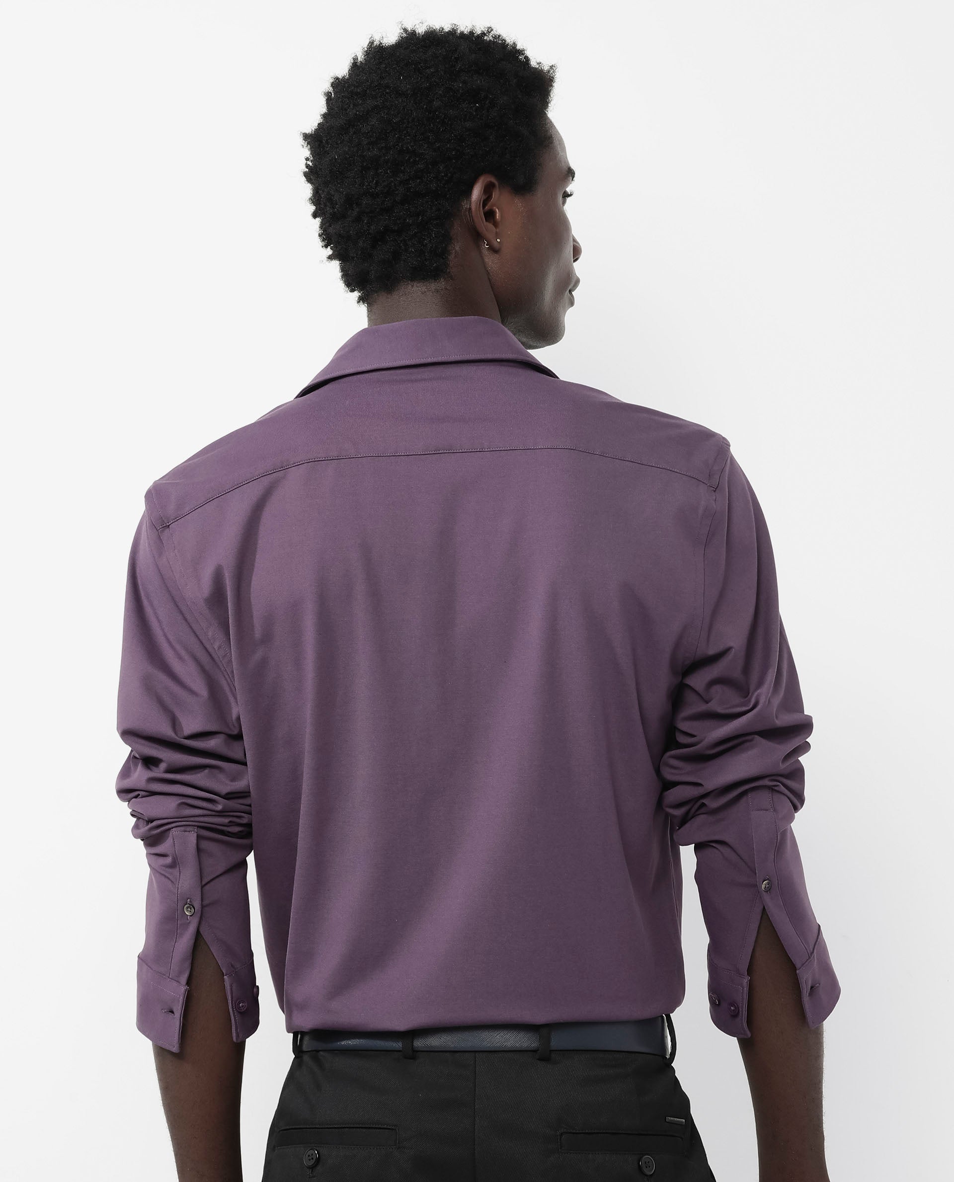 Rare Rabbit Men's Flyknit Dark Purple Cotton Polyester Fabric Full Sleeves Knitted Solid Shirt