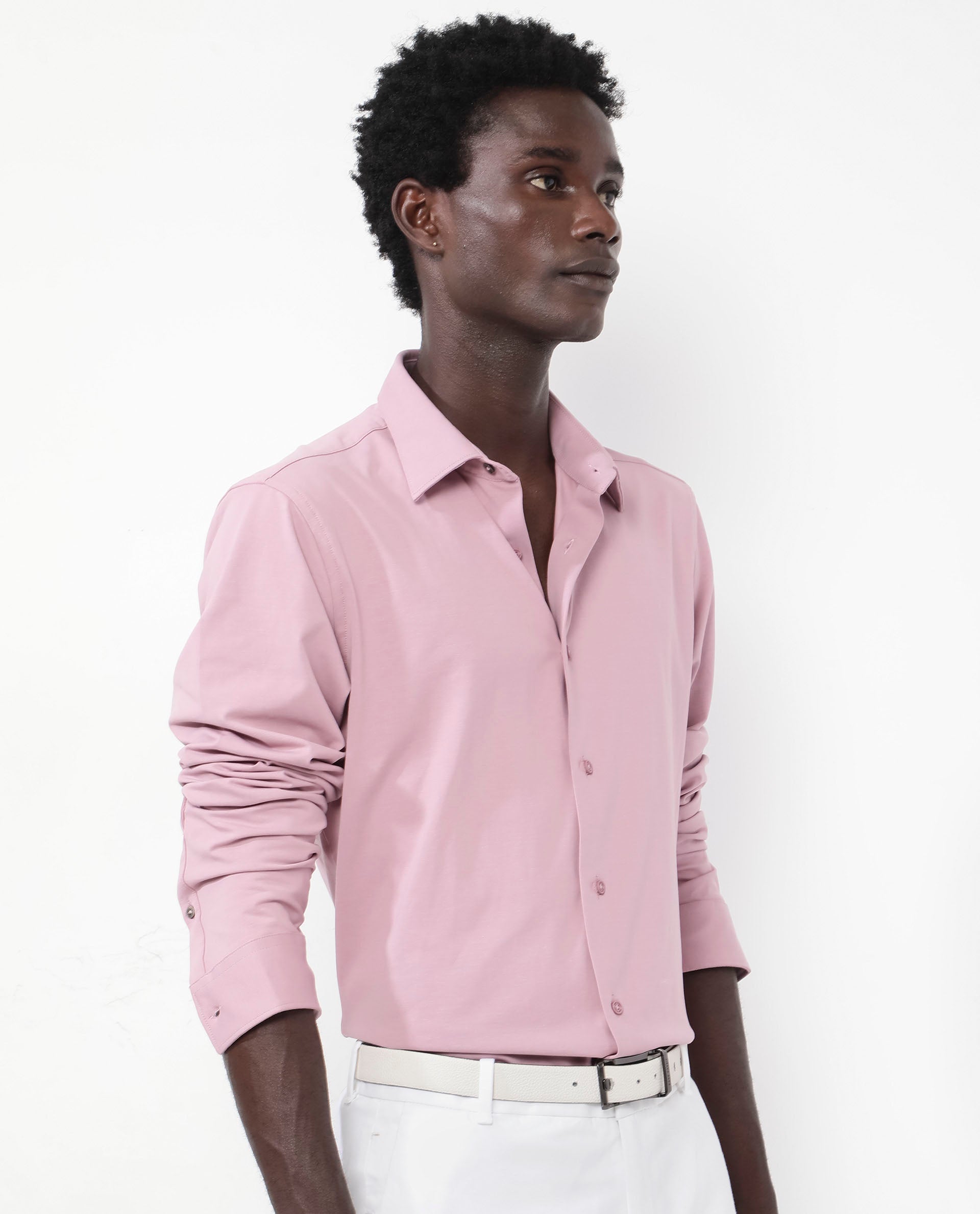 Rare Rabbit Men's Flyknit Dusky Pink Cotton Polyester Fabric Full Sleeves Knitted Solid Shirt