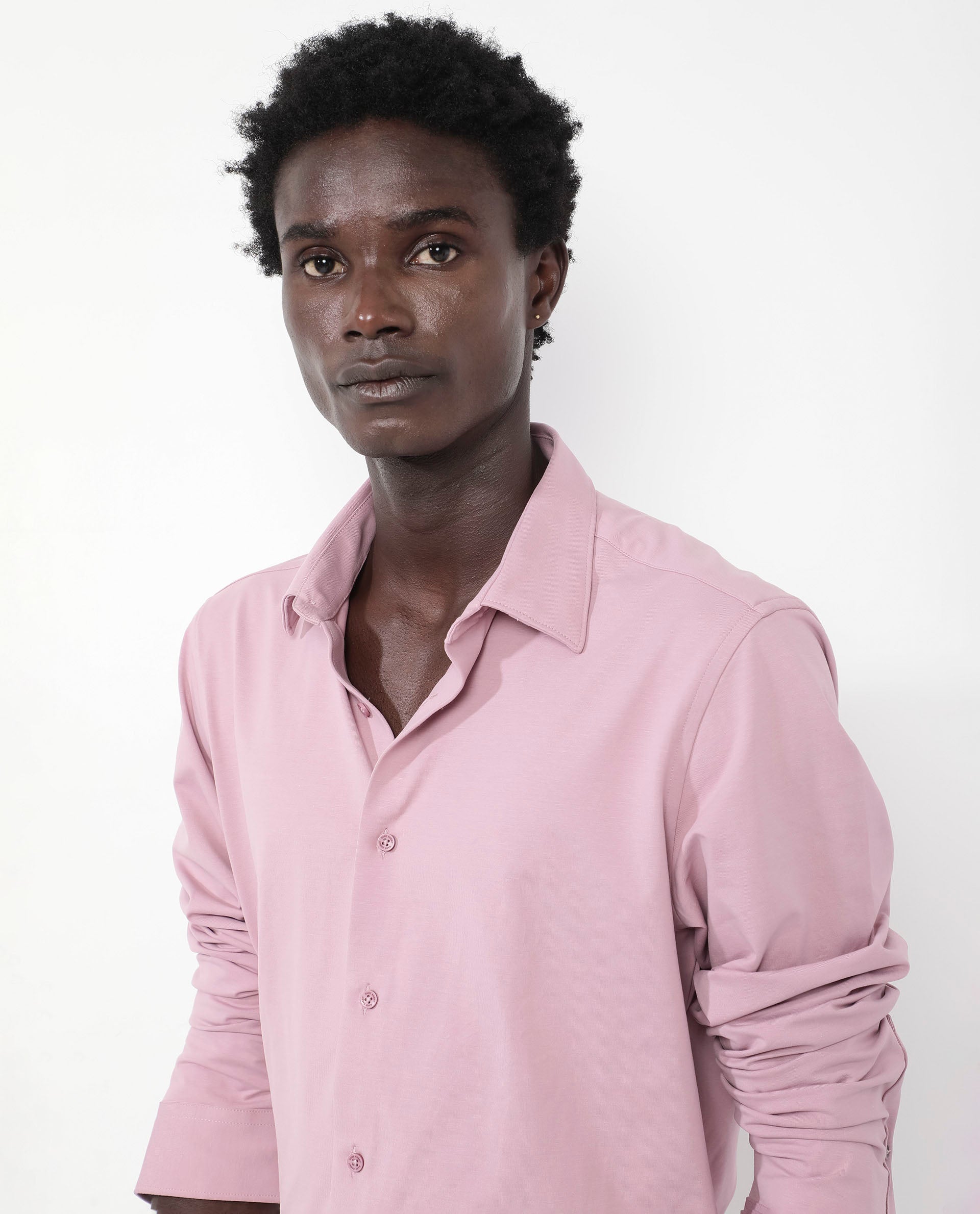 Rare Rabbit Men's Flyknit Dusky Pink Cotton Polyester Fabric Full Sleeves Knitted Solid Shirt