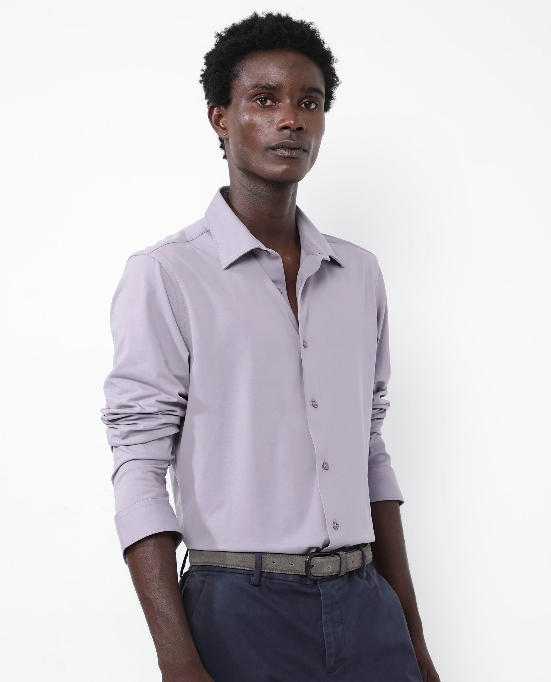 Rare Rabbit Men's Flyknit Dusky Purple Cotton Polyester Fabric Full Sleeves Knitted Solid Shirt