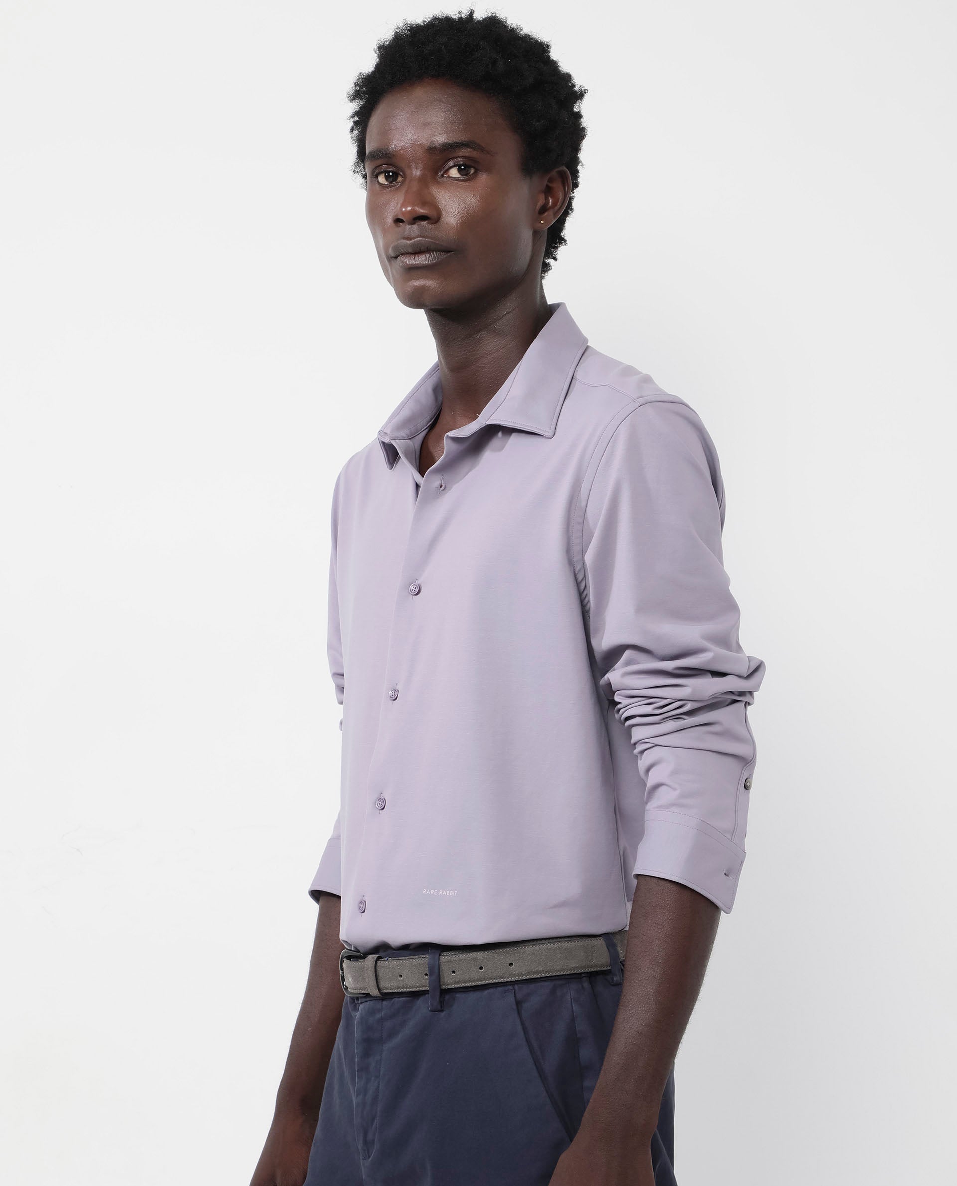 Rare Rabbit Men's Flyknit Dusky Purple Cotton Polyester Fabric Full Sleeves Knitted Solid Shirt