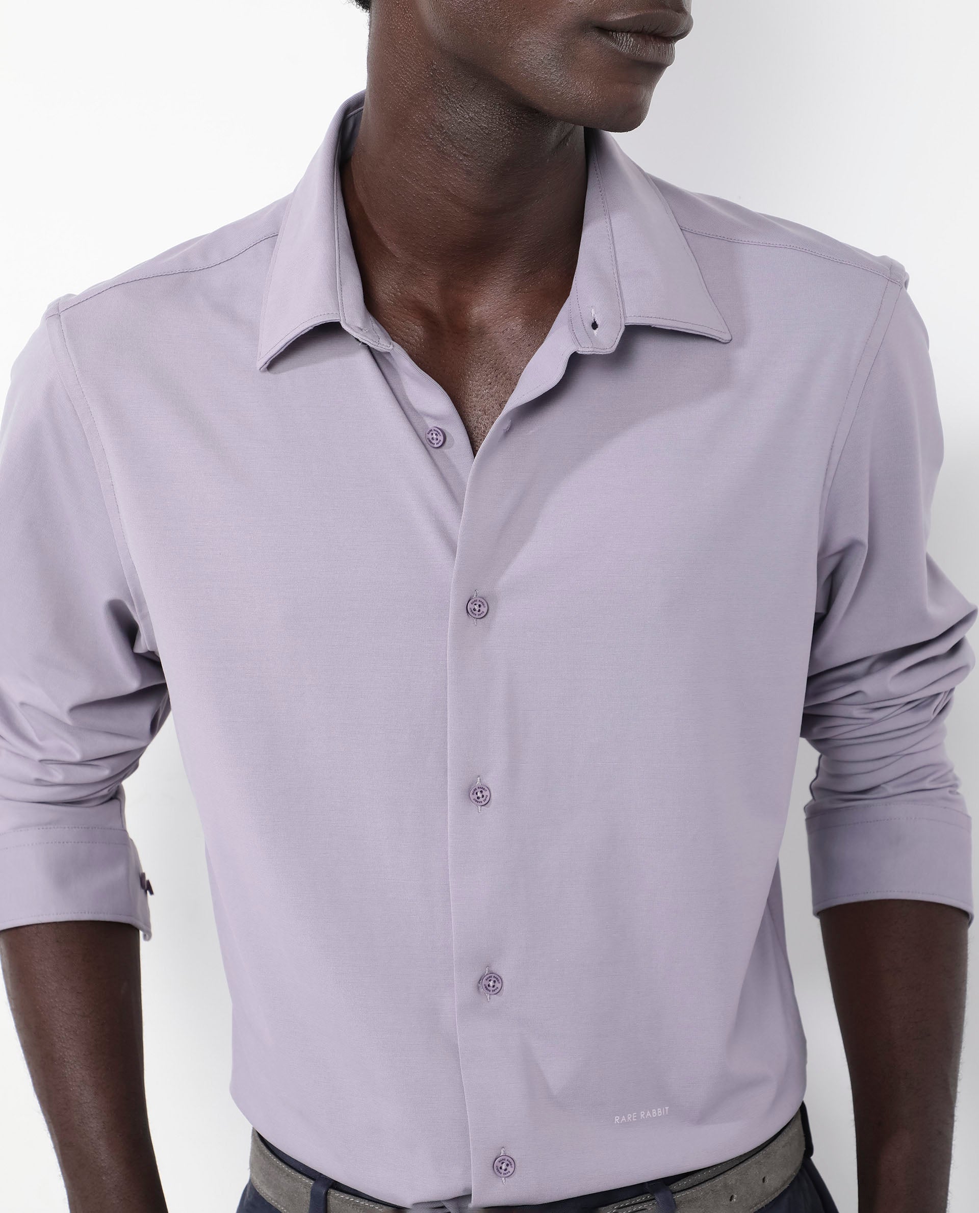 Rare Rabbit Men's Flyknit Dusky Purple Cotton Polyester Fabric Full Sleeves Knitted Solid Shirt