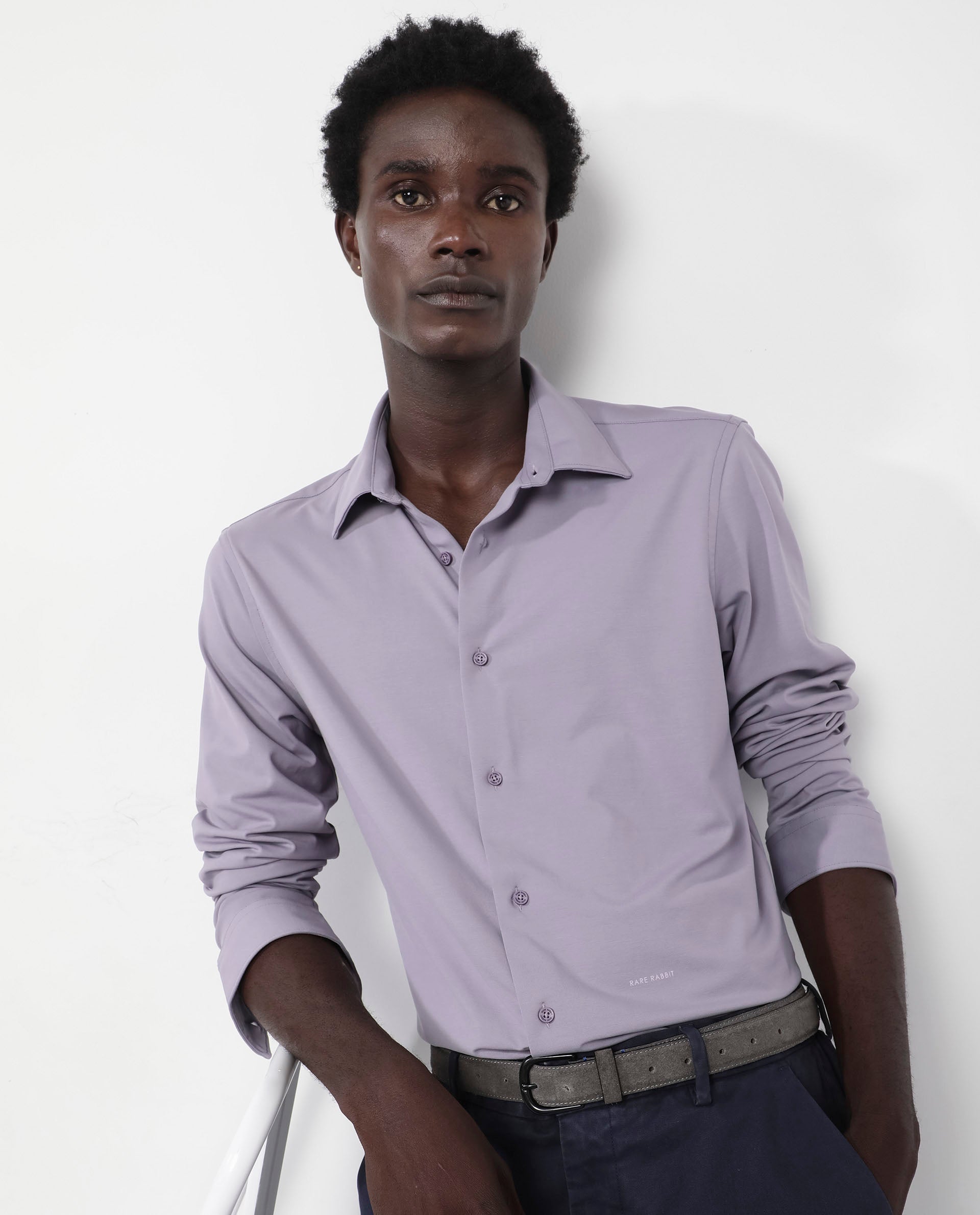 Rare Rabbit Men's Flyknit Dusky Purple Cotton Polyester Fabric Full Sleeves Knitted Solid Shirt