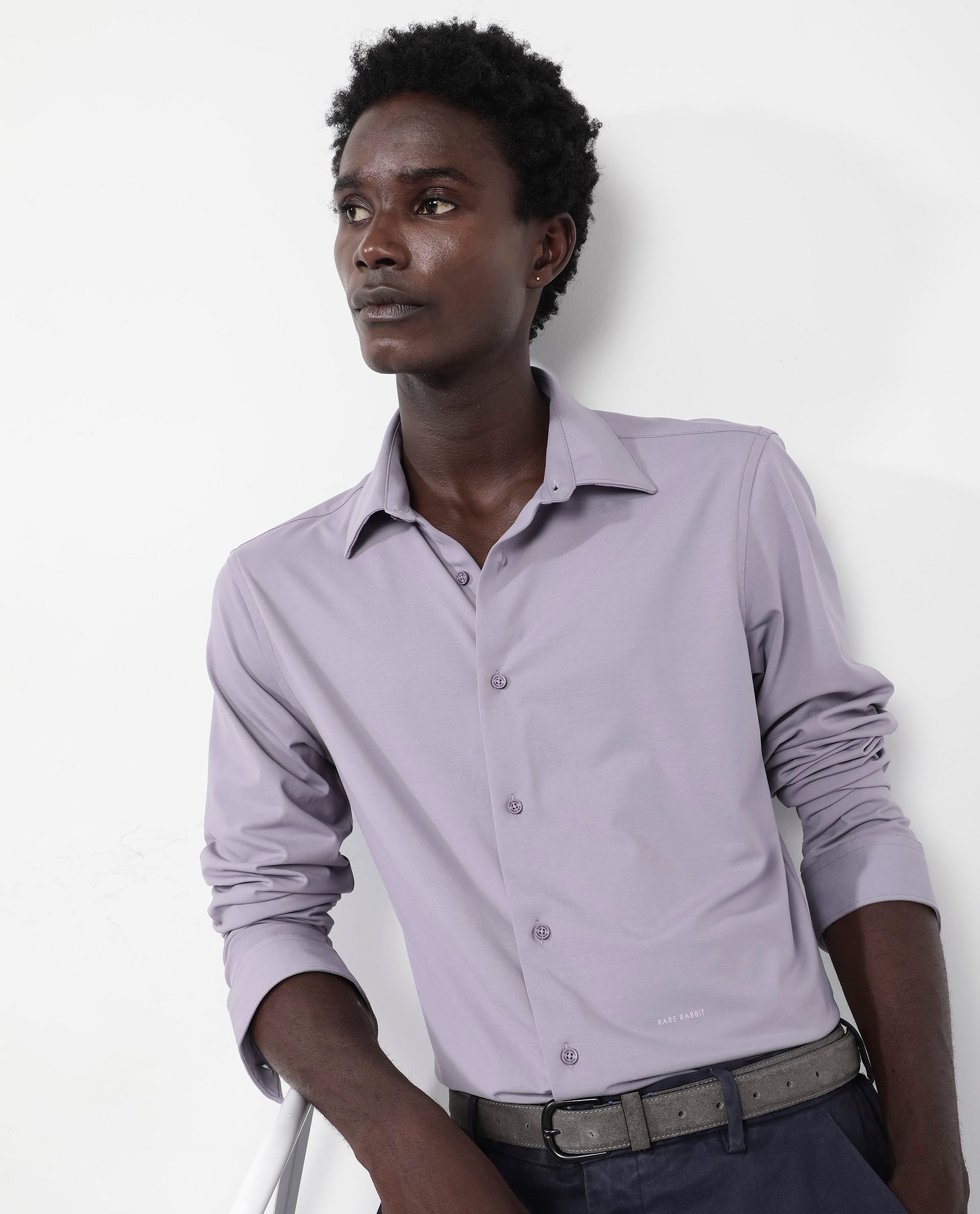 Rare Rabbit Men's Flyknit Dusky Purple Cotton Polyester Fabric Full Sleeves Knitted Solid Shirt