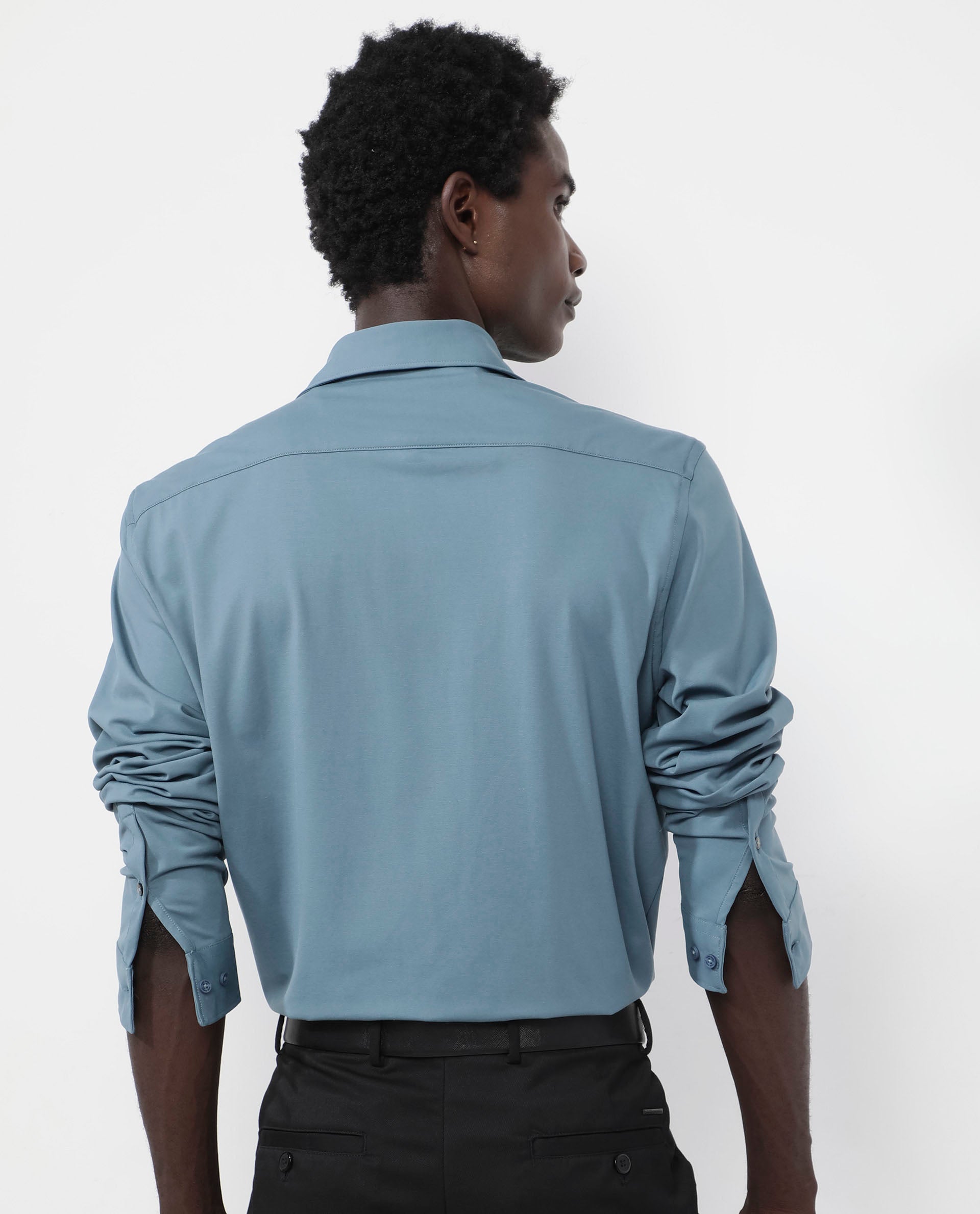 Rare Rabbit Men's Flyknit Dusky Teal Cotton Polyester Fabric Full Sleeves Knitted Solid Shirt