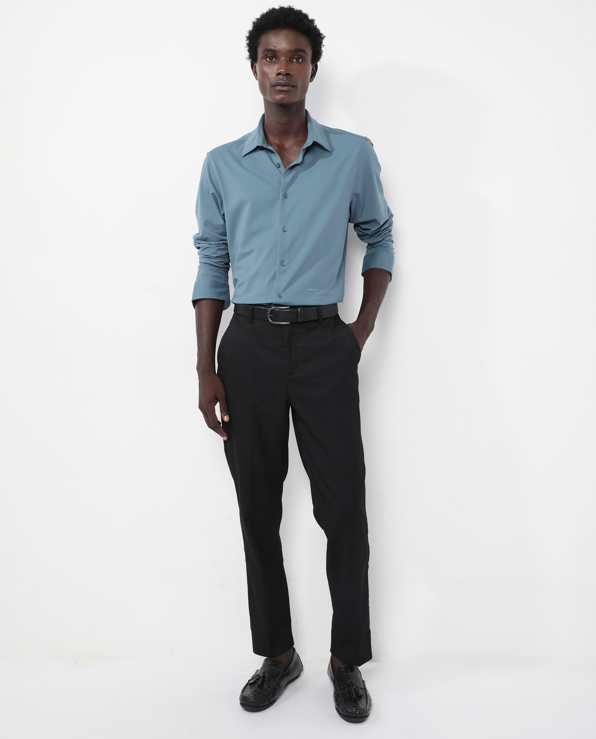 Rare Rabbit Men's Flyknit Dusky Teal Cotton Polyester Fabric Full Sleeves Knitted Solid Shirt