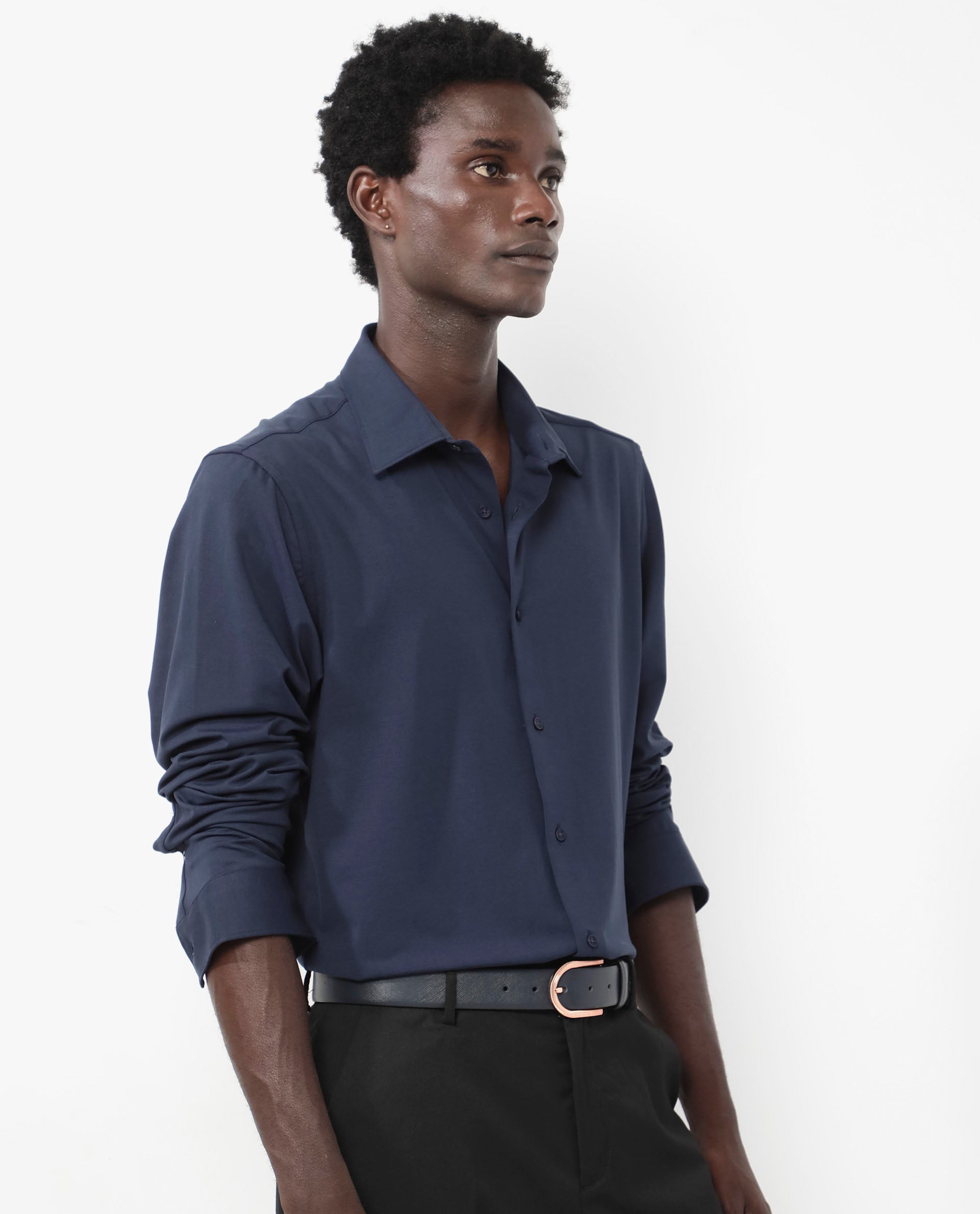 Rare Rabbit Men's Flyknit Navy Cotton Polyester Fabric Full Sleeves Knitted Solid Shirt