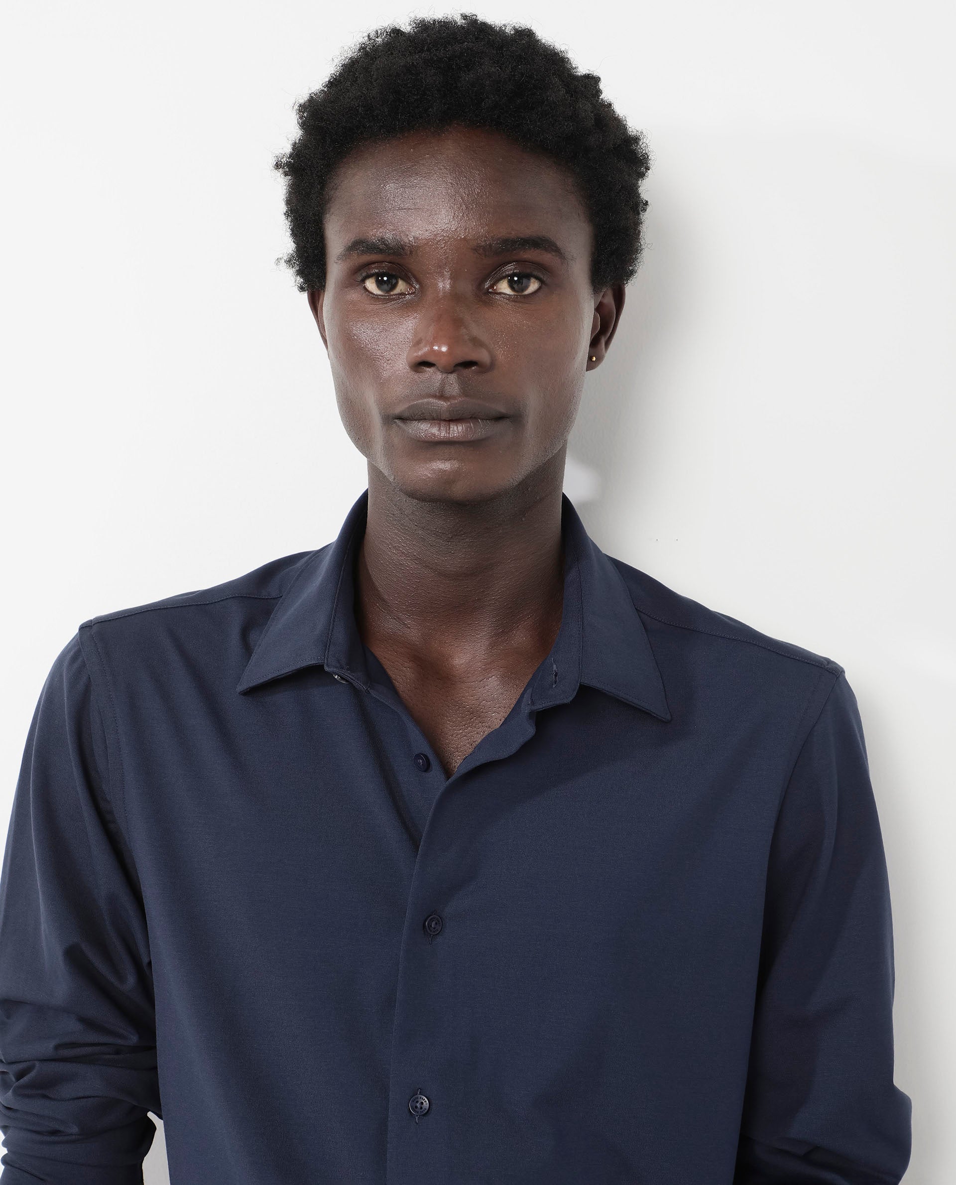 Rare Rabbit Men's Flyknit Navy Cotton Polyester Fabric Full Sleeves Knitted Solid Shirt