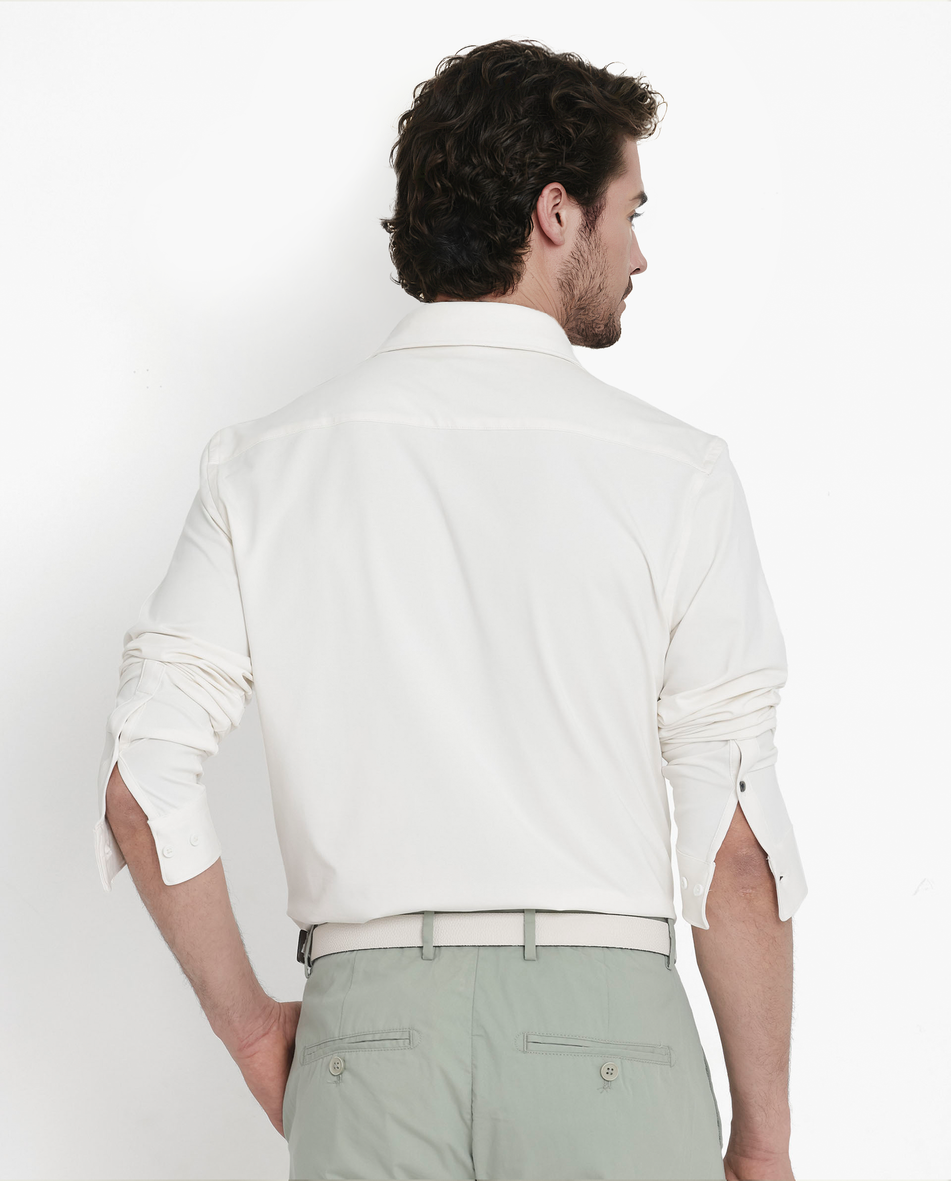 Rare Rabbit Men's Flyknit Off White Cotton Polyester Fabric Full Sleeves Knitted Solid Shirt