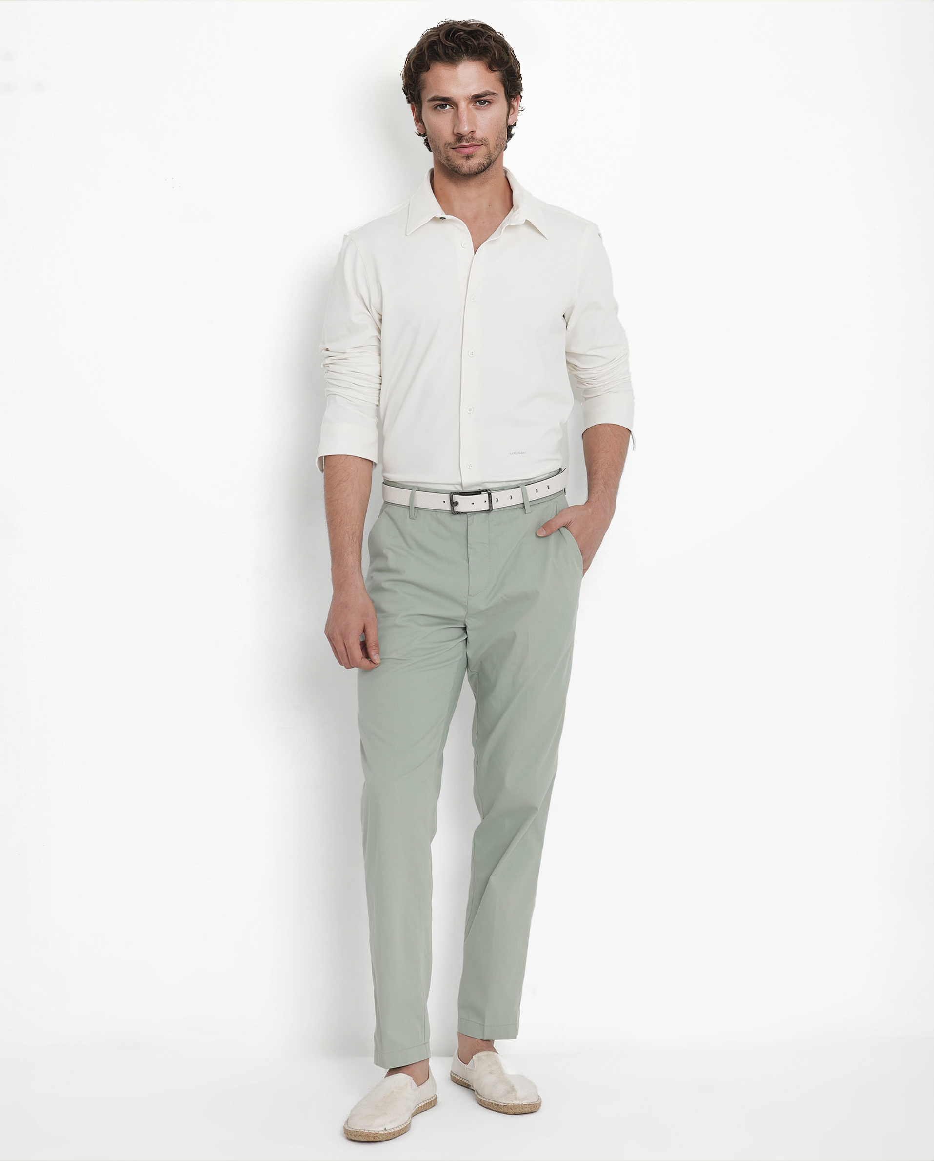 Rare Rabbit Men's Flyknit Off White Cotton Polyester Fabric Full Sleeves Knitted Solid Shirt