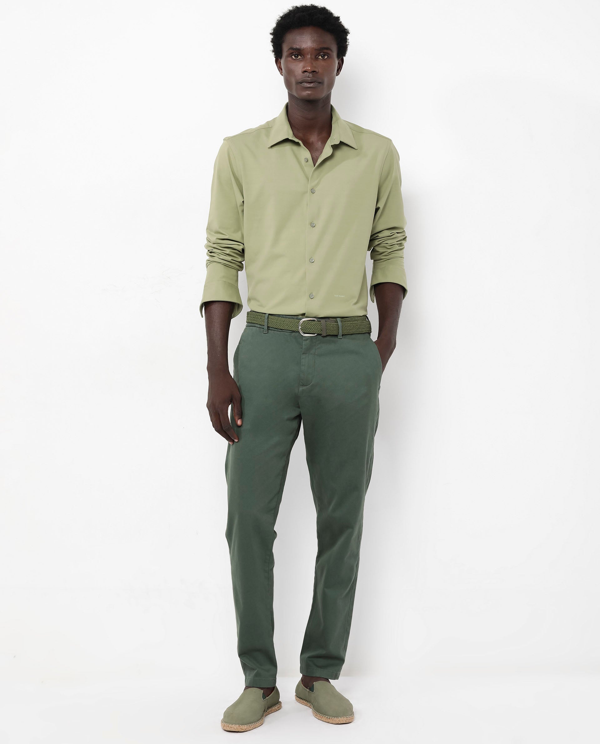 Rare Rabbit Men's Flyknit Pastel Green Cotton Polyester Fabric Full Sleeves Knitted Solid Shirt