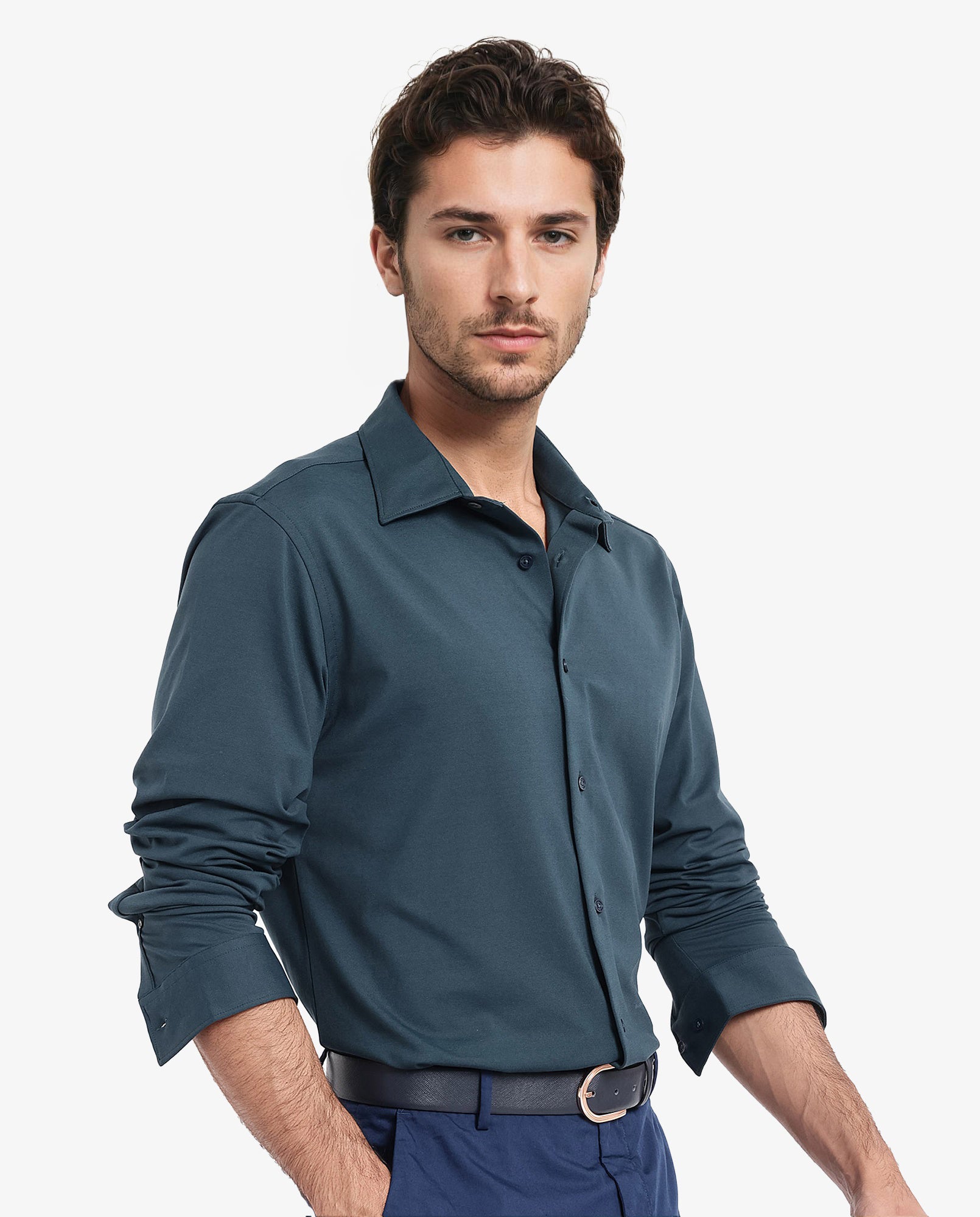 Rare Rabbit Men's Flyknit Teal Cotton Polyester Fabric Full Sleeves Knitted Solid Shirt