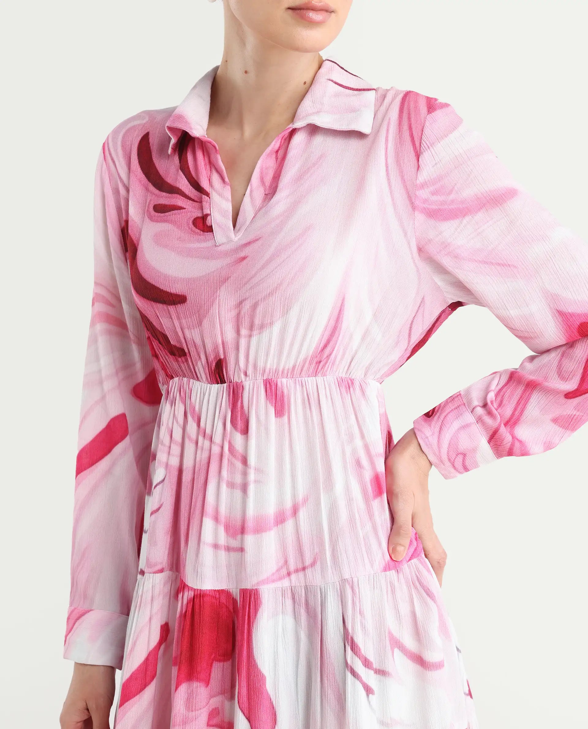 Rareism Women's Foggia Multi Rayon Spread Collar Floral Print Mini Fit And Flare Dress