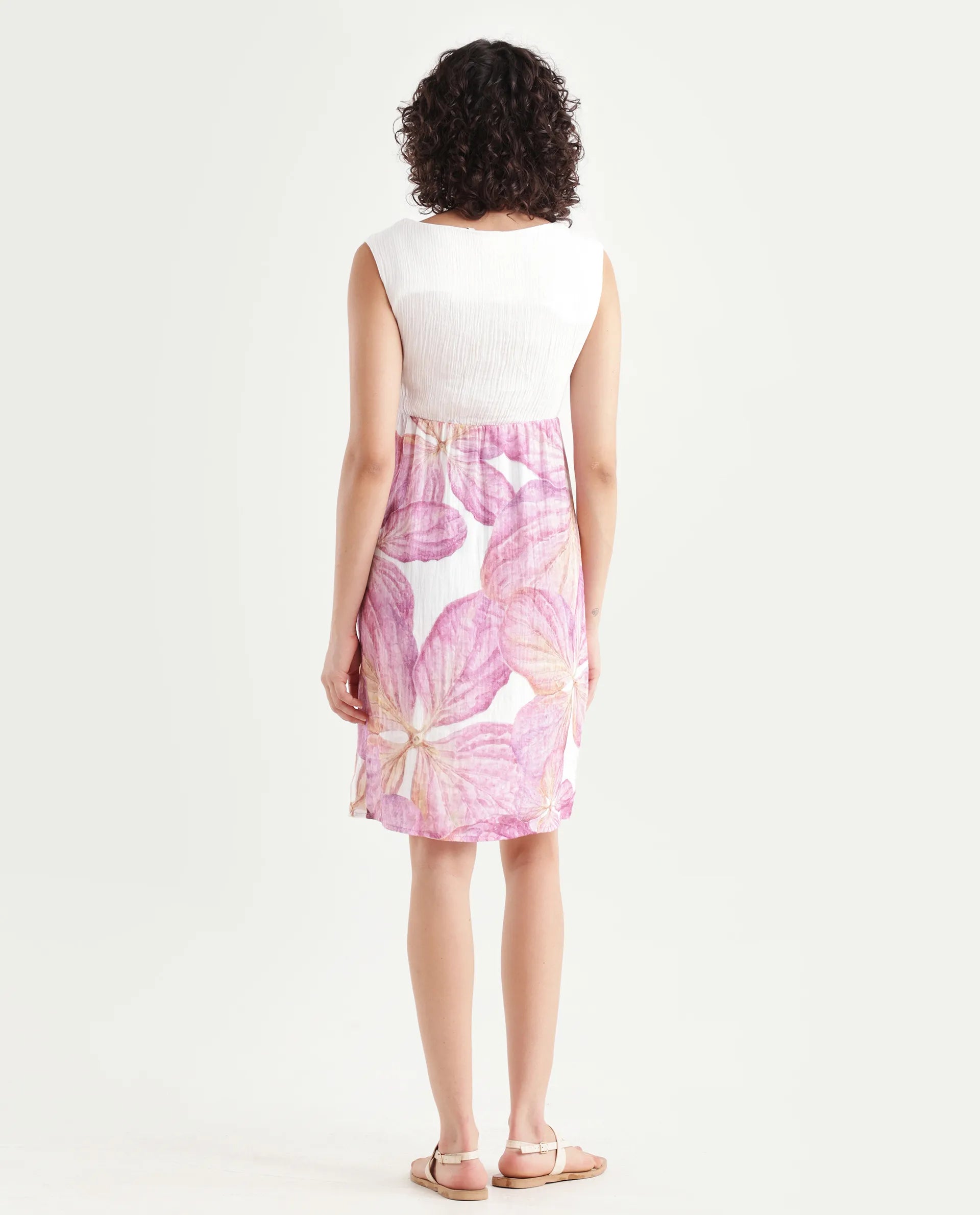 Rareism Women's Fopik Light Multi Cotton Crew Neck Floral Print Sleeveless Knee Length Fit And Flare Dress