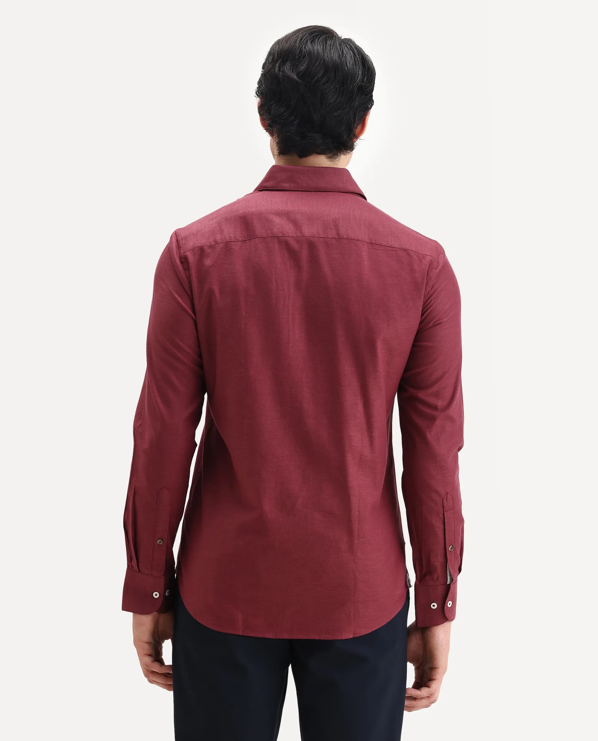 Rare Rabbit Men's Forde Red Cotton Plain Regular Fit Full Sleeve Collared Shirt