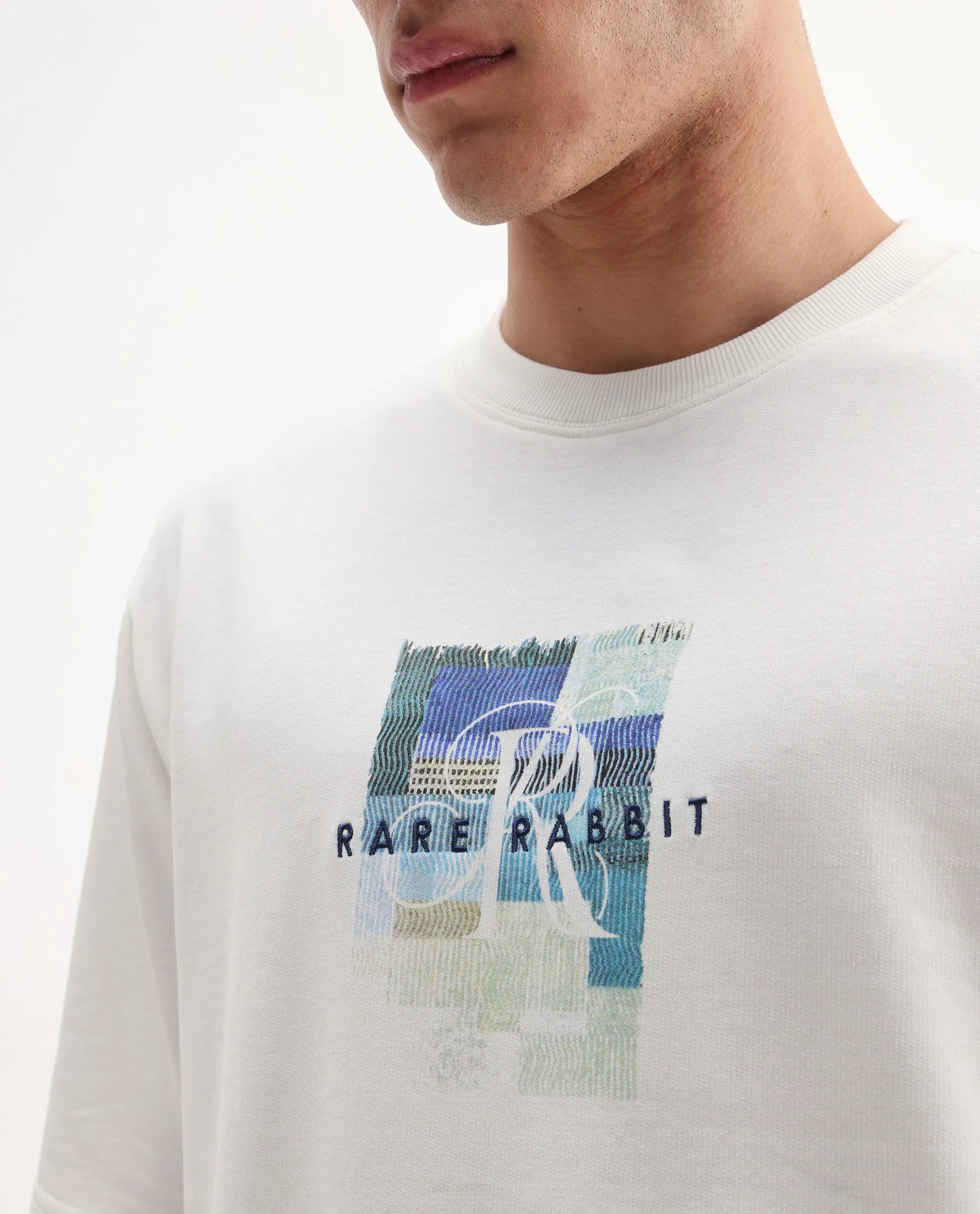 Rare Rabbit Men's Fore Off White Cotton Graphic Print Relaxed Fit Half Sleeve Crew Neck T-Shirt