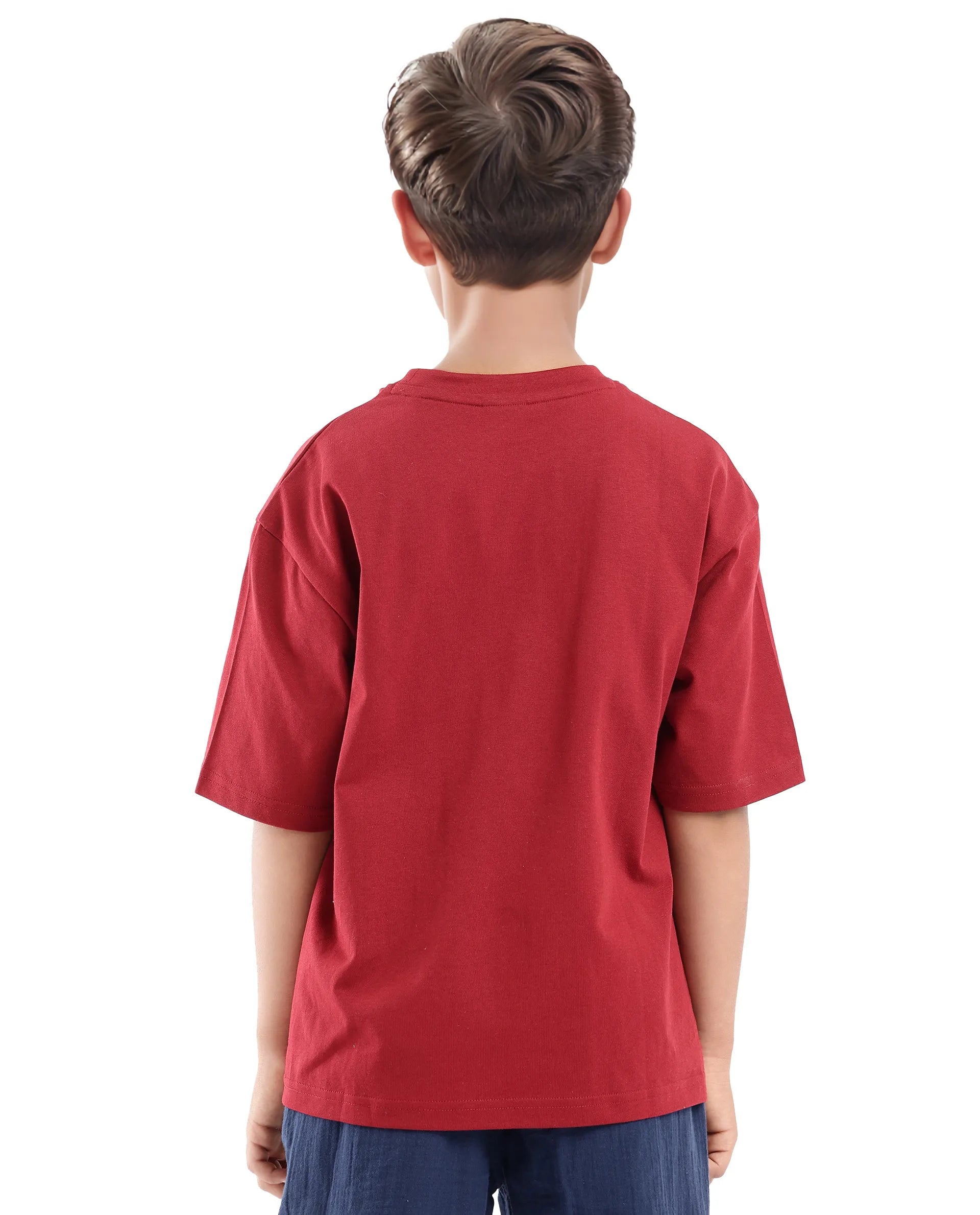 Rare Ones Kids Forit Dark Red Cotton Half Sleeves Crew Neck Towel Embroidered T-Shirt