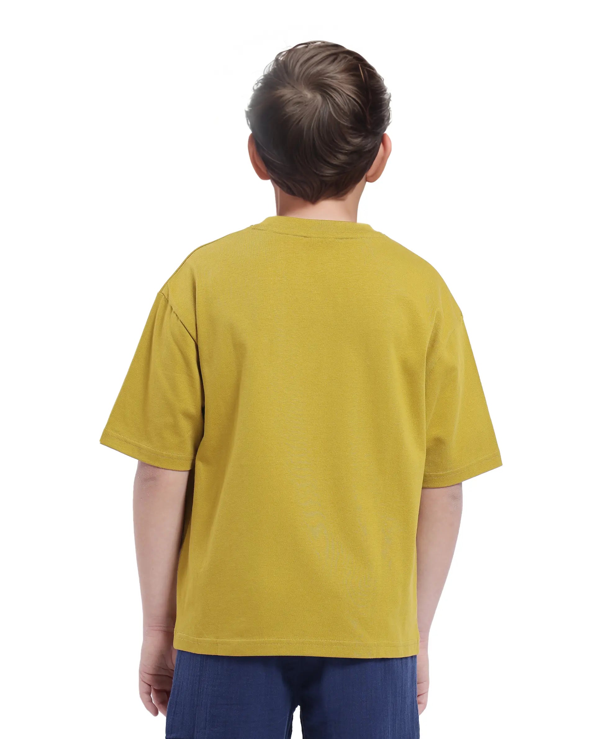 Rare Ones Kids Forit Fluorescent Green Cotton Half Sleeves Crew Neck Towel Embroidered T-Shirt