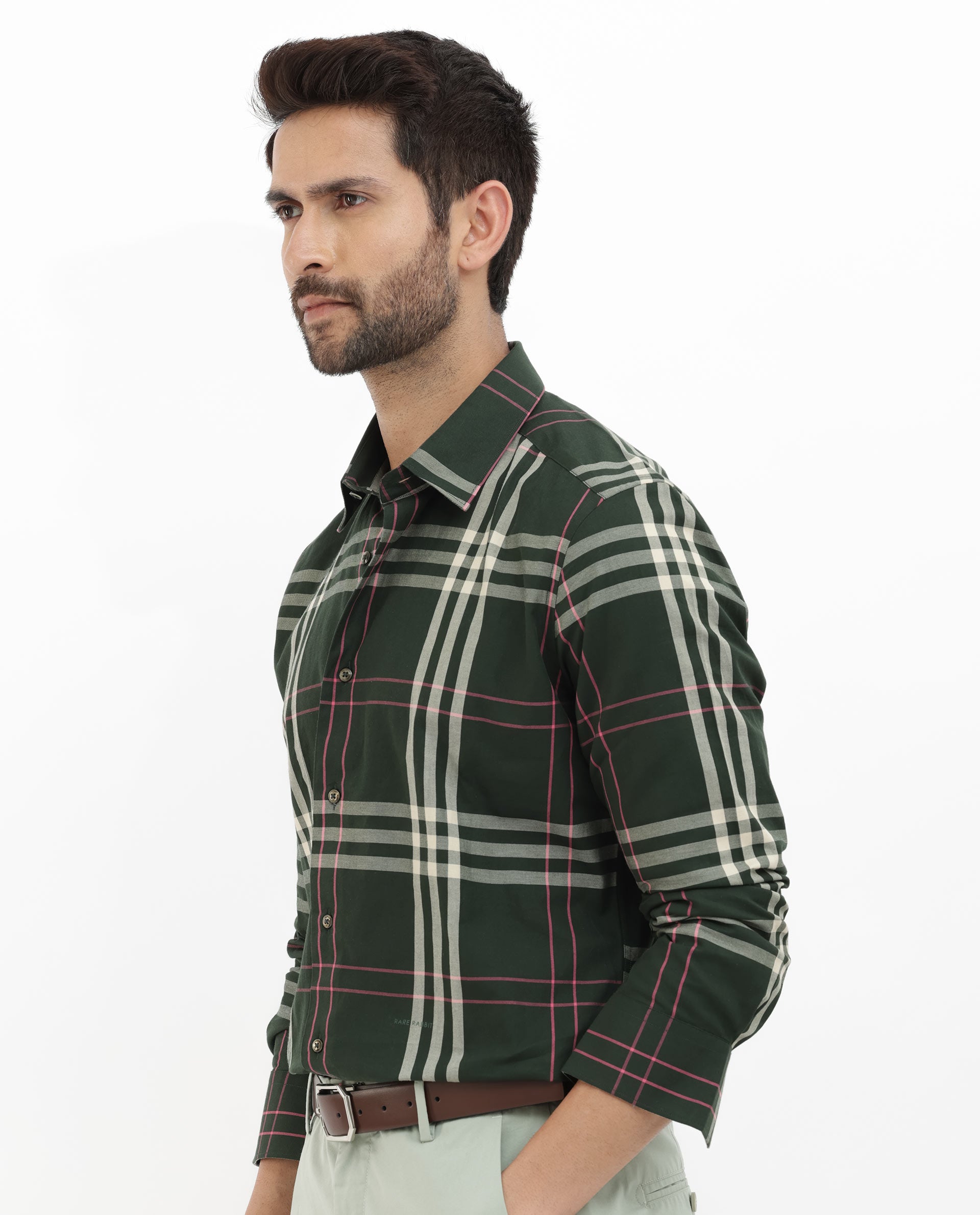 Rare Rabbit Mens Forman Dark Green Full Sleeve Cotton Checks Print Shirt