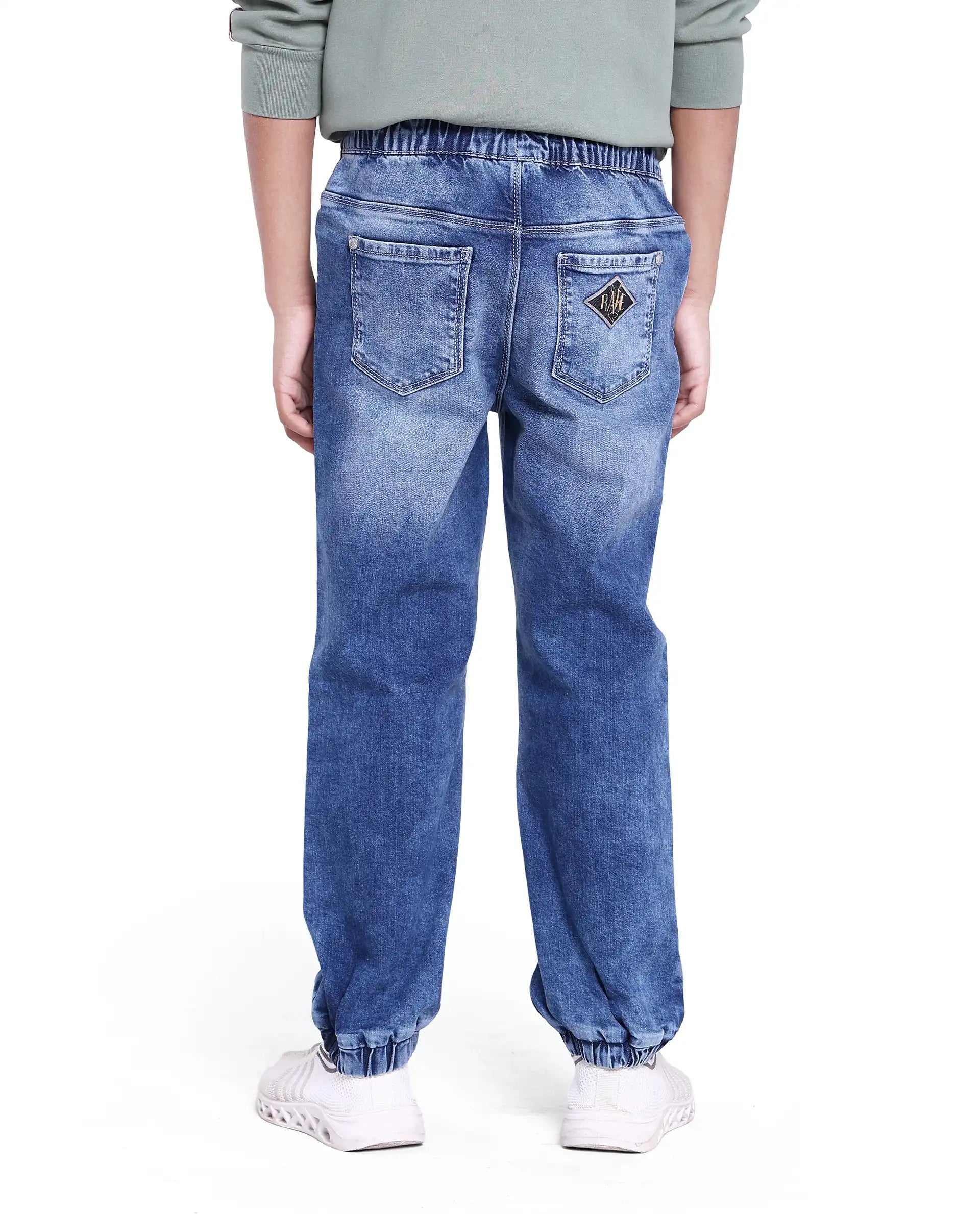 Rare Ones Kids Fox Light Blue Cotton Solid Slim Fit Denim Pant
