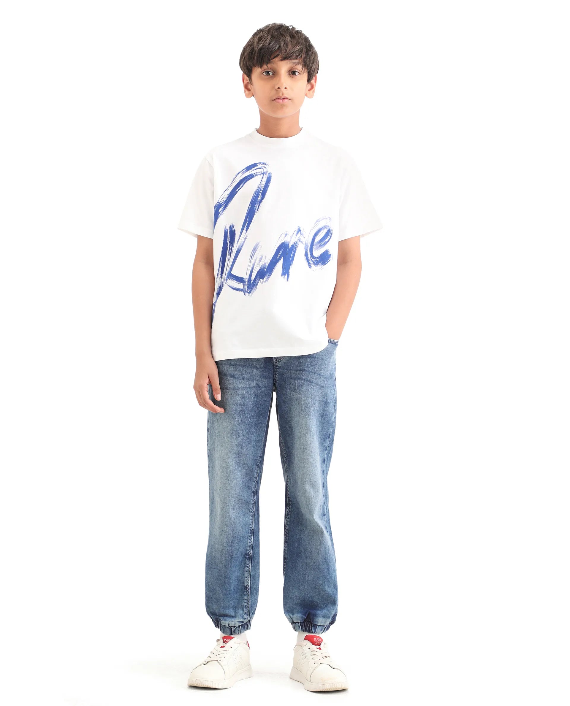 Rare Ones Kids Fox Light Blue Cotton Solid Slim Fit Denim Pant