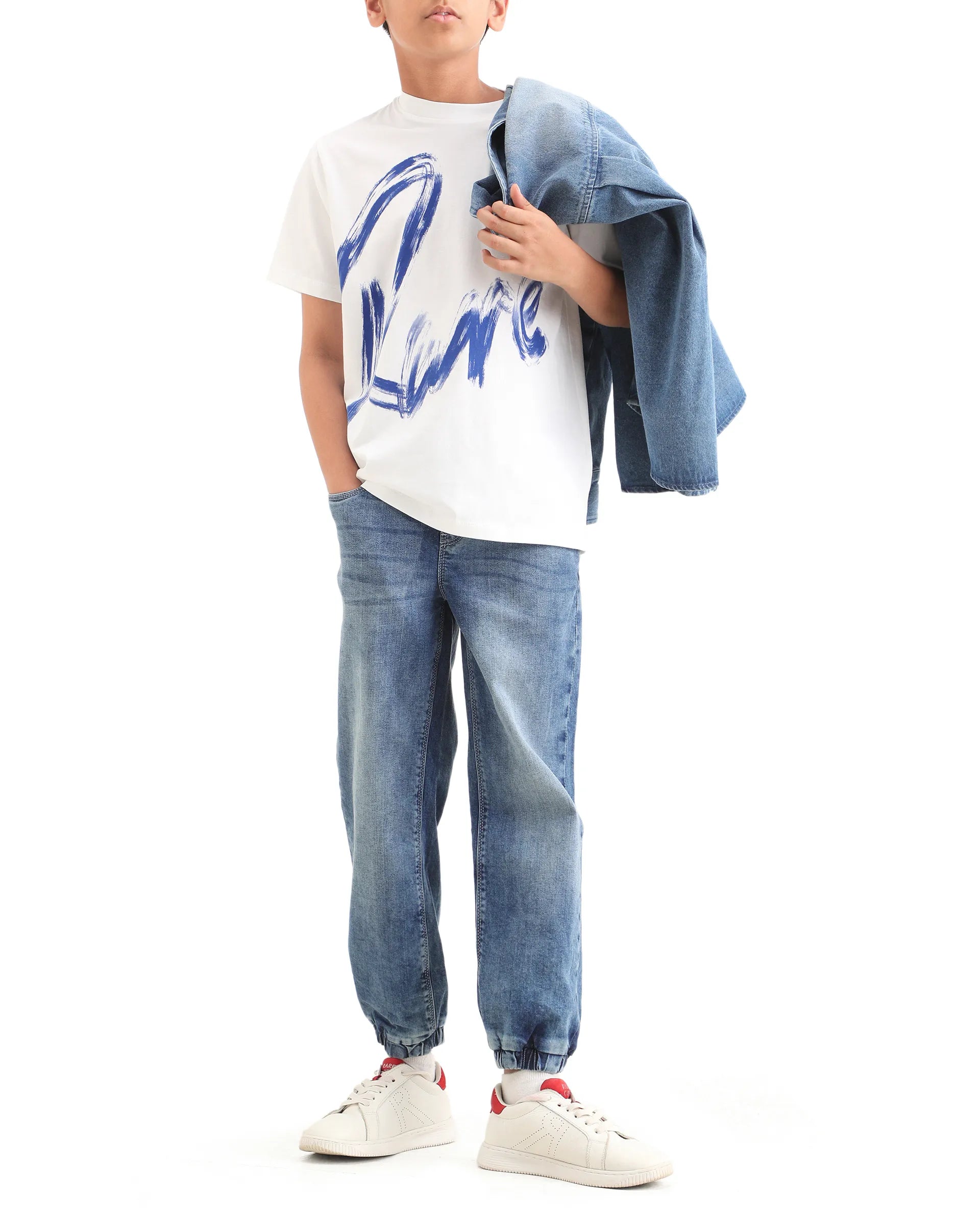 Rare Ones Kids Fox Light Blue Cotton Solid Slim Fit Denim Pant