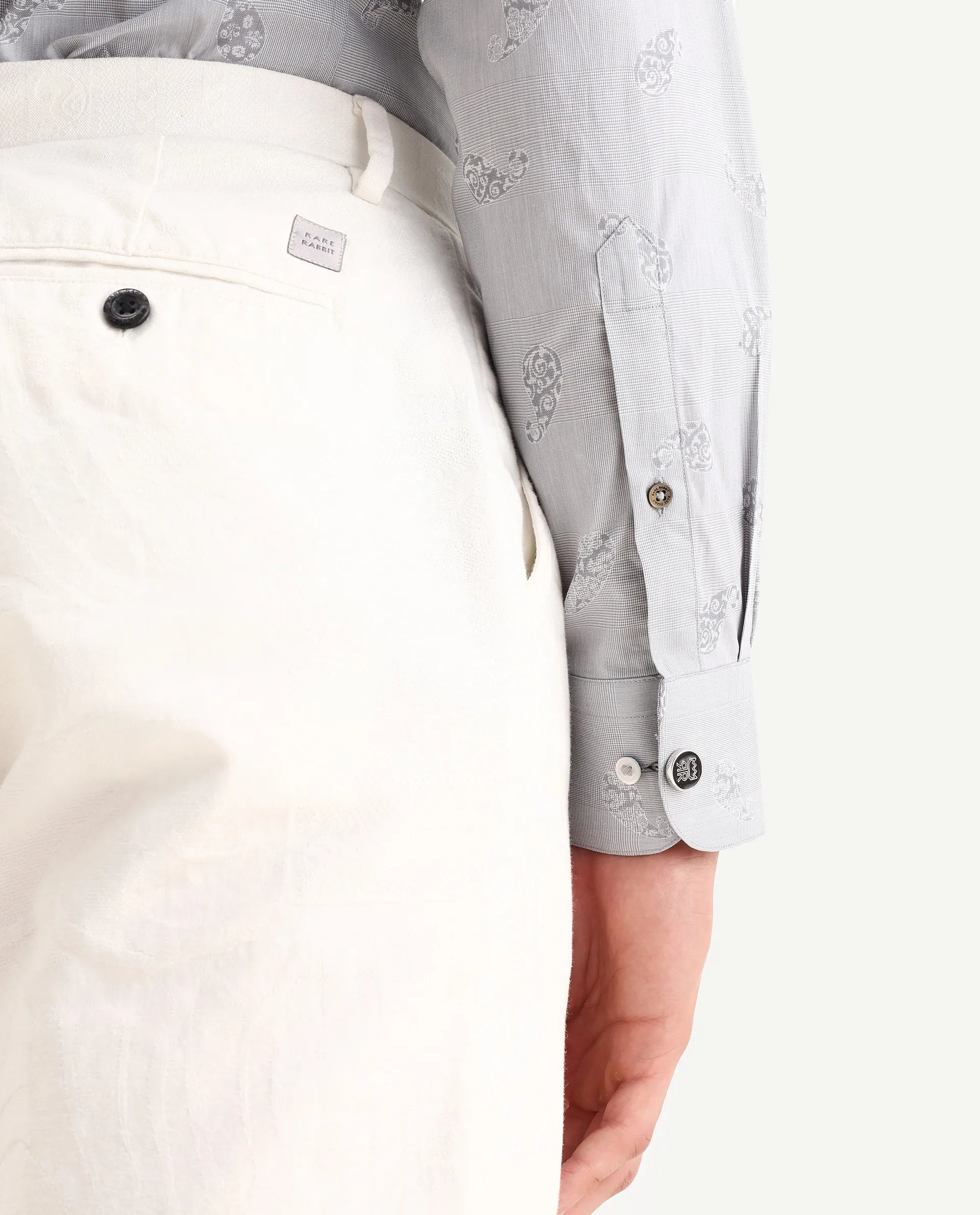 Rare Rabbit Men's Frab Grey Cotton Blend Spread Collar Regular Fit Checked Shirt