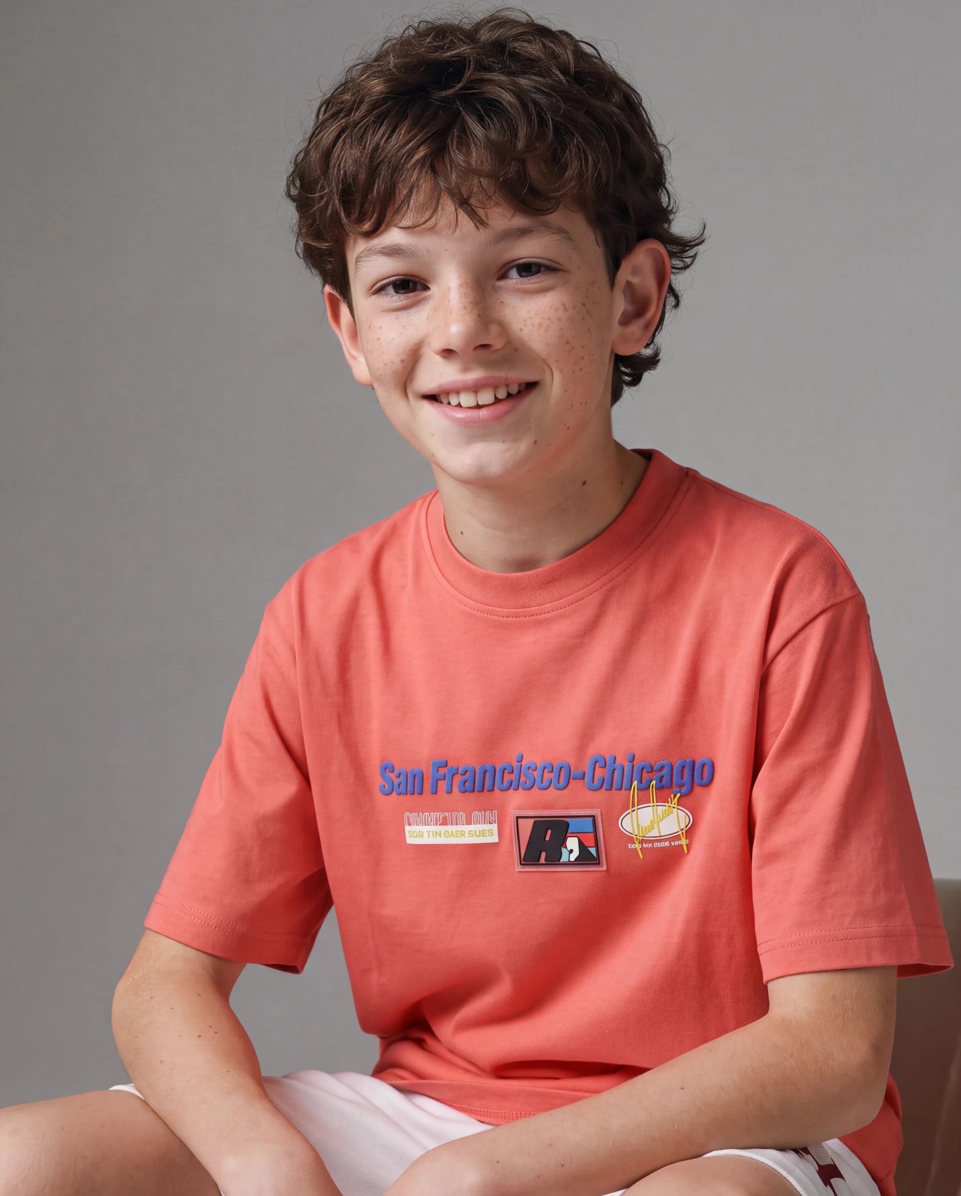 Rare Ones Kids Fran Orange Cotton Blend Fabric Pull-On Closure Regular Fit Graphic Print T-Shirt