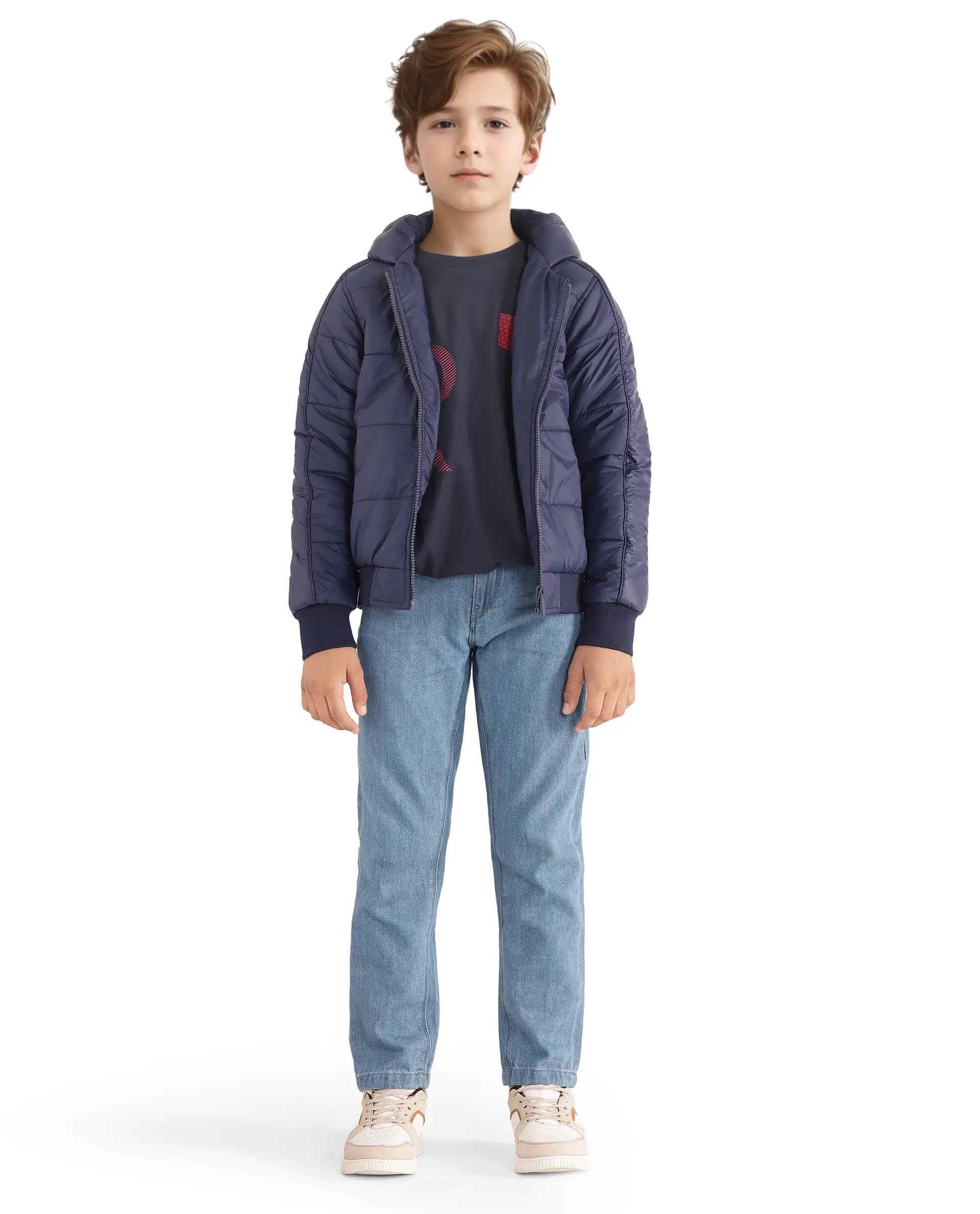 Rare Ones Kids Frant Dark Blue Nylon Full Sleeve Solid Jacket