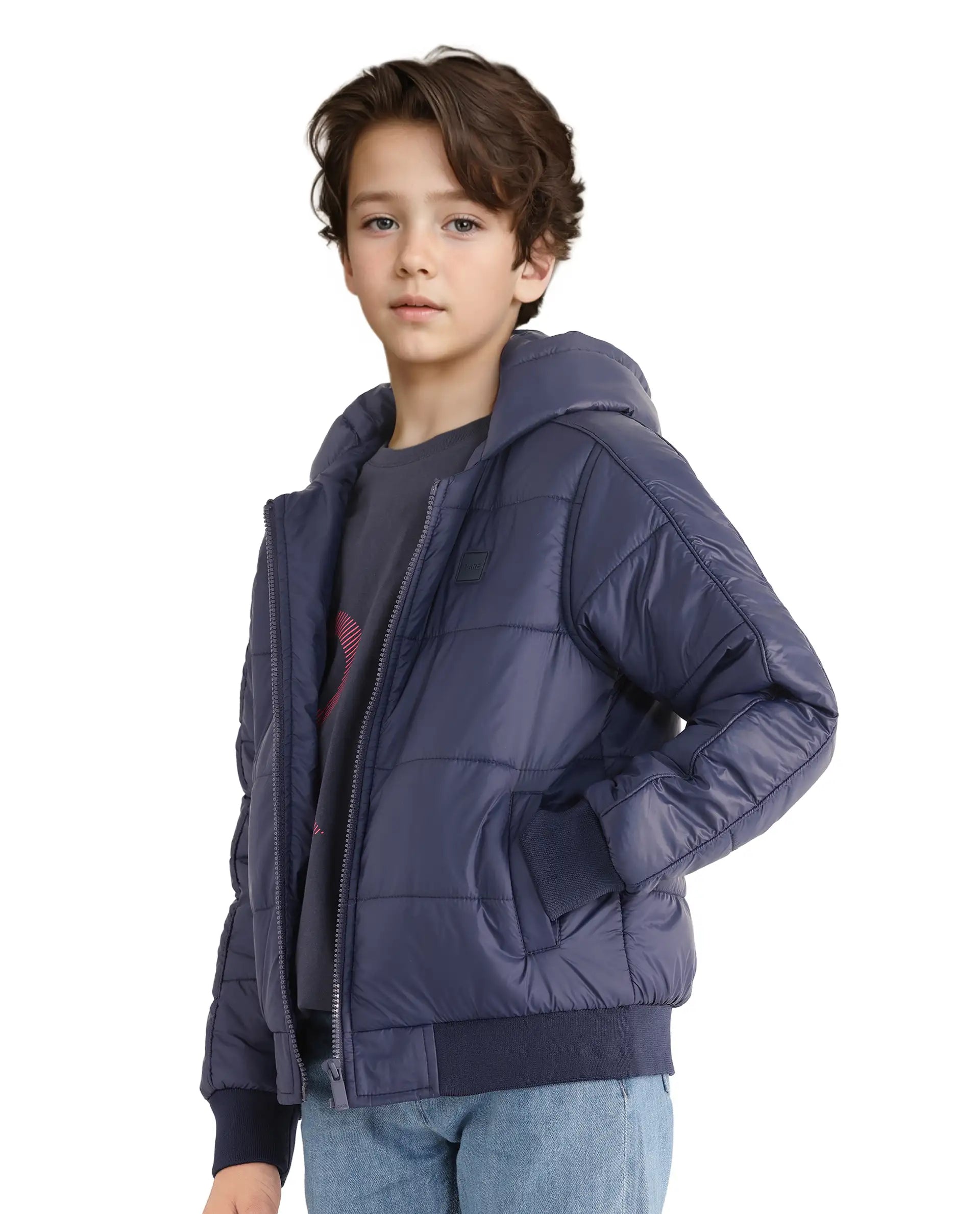 Rare Ones Kids Frant Dark Blue Nylon Full Sleeve Solid Jacket