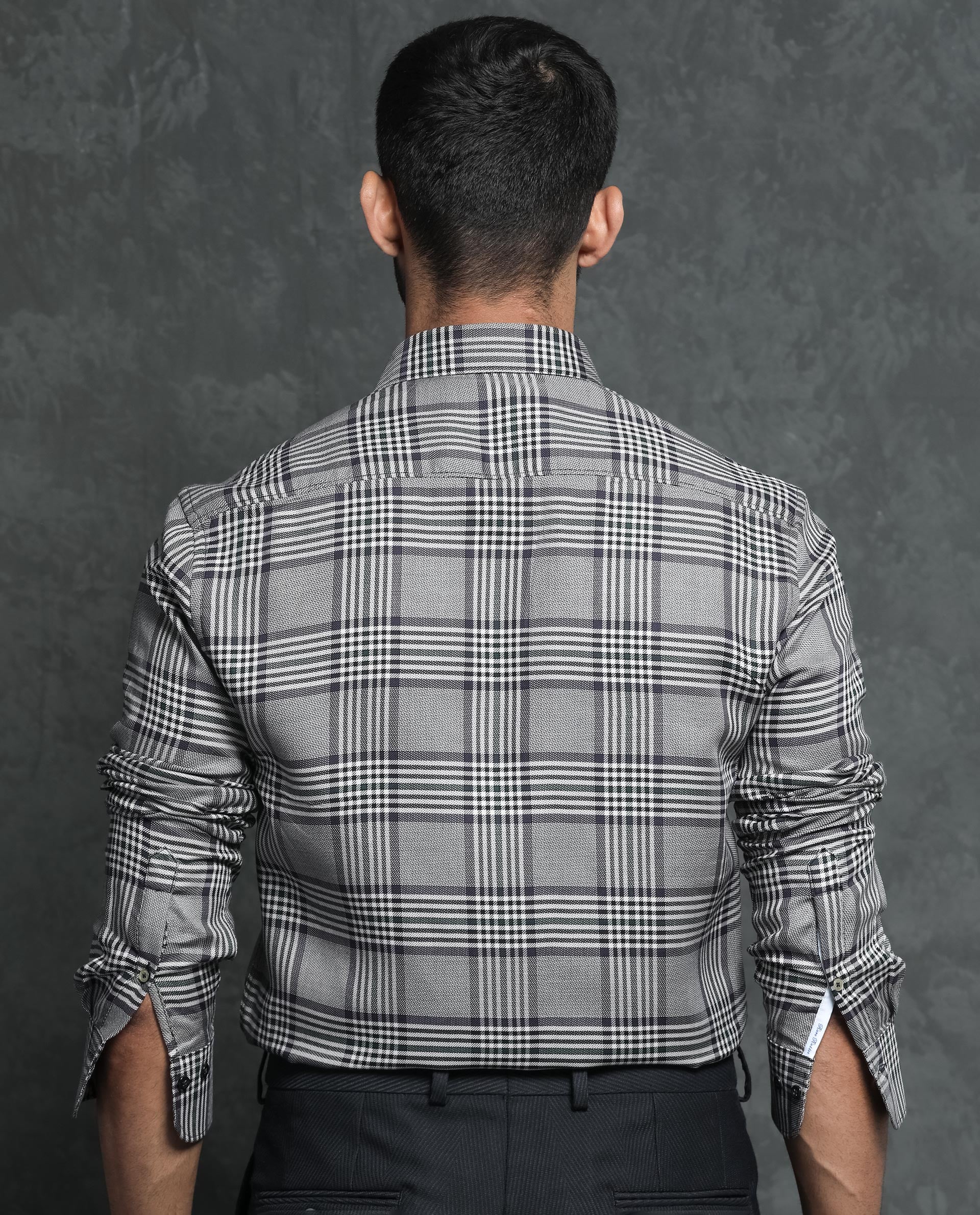 Rare Rabbit Men's Fredo Grey Tencel Fabric Full Sleeves Checks Shirt