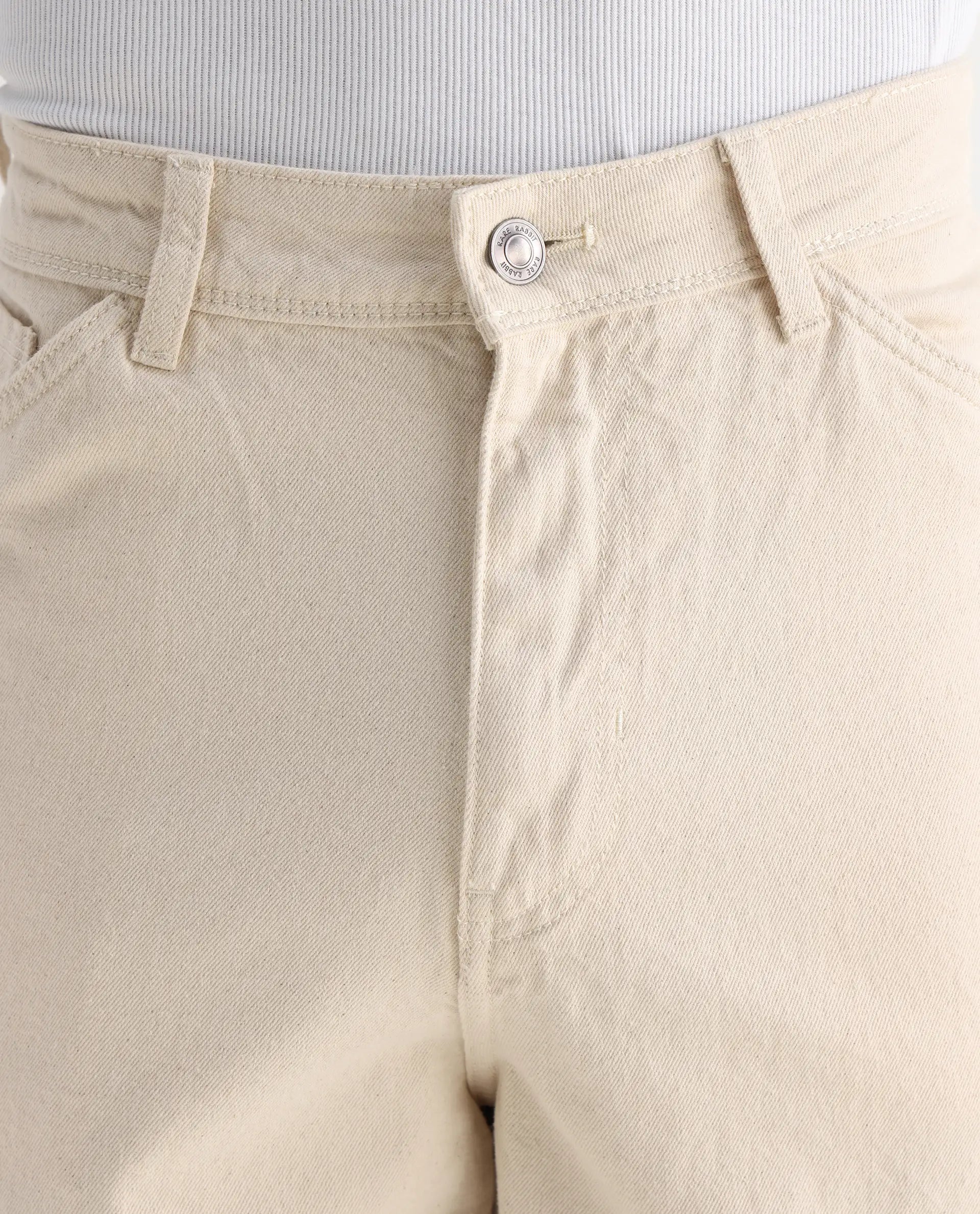 Rare Rabbit Men's Freks Beige Cotton Plain Baggy Fit Jeans