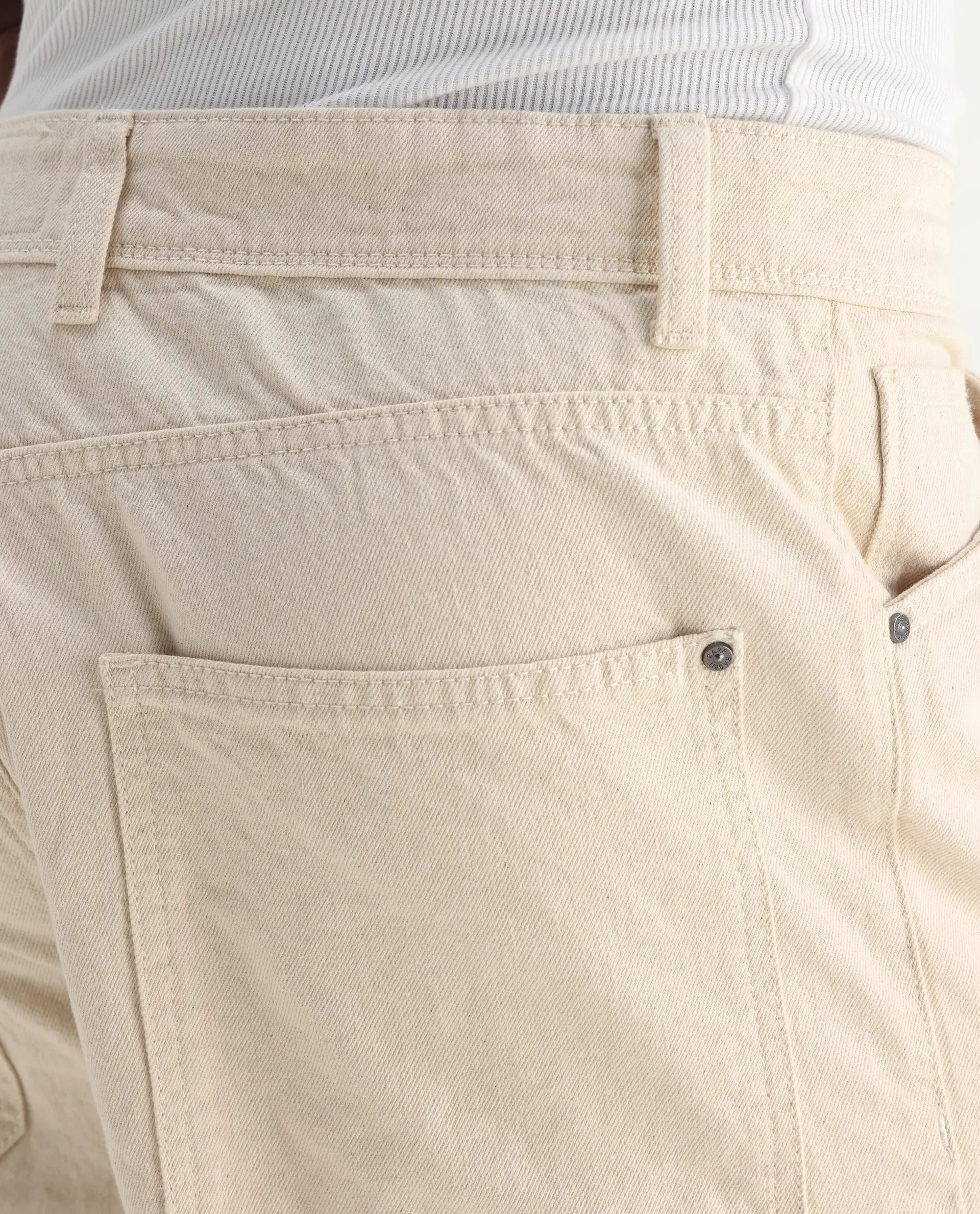 Rare Rabbit Men's Freks Beige Cotton Plain Baggy Fit Jeans