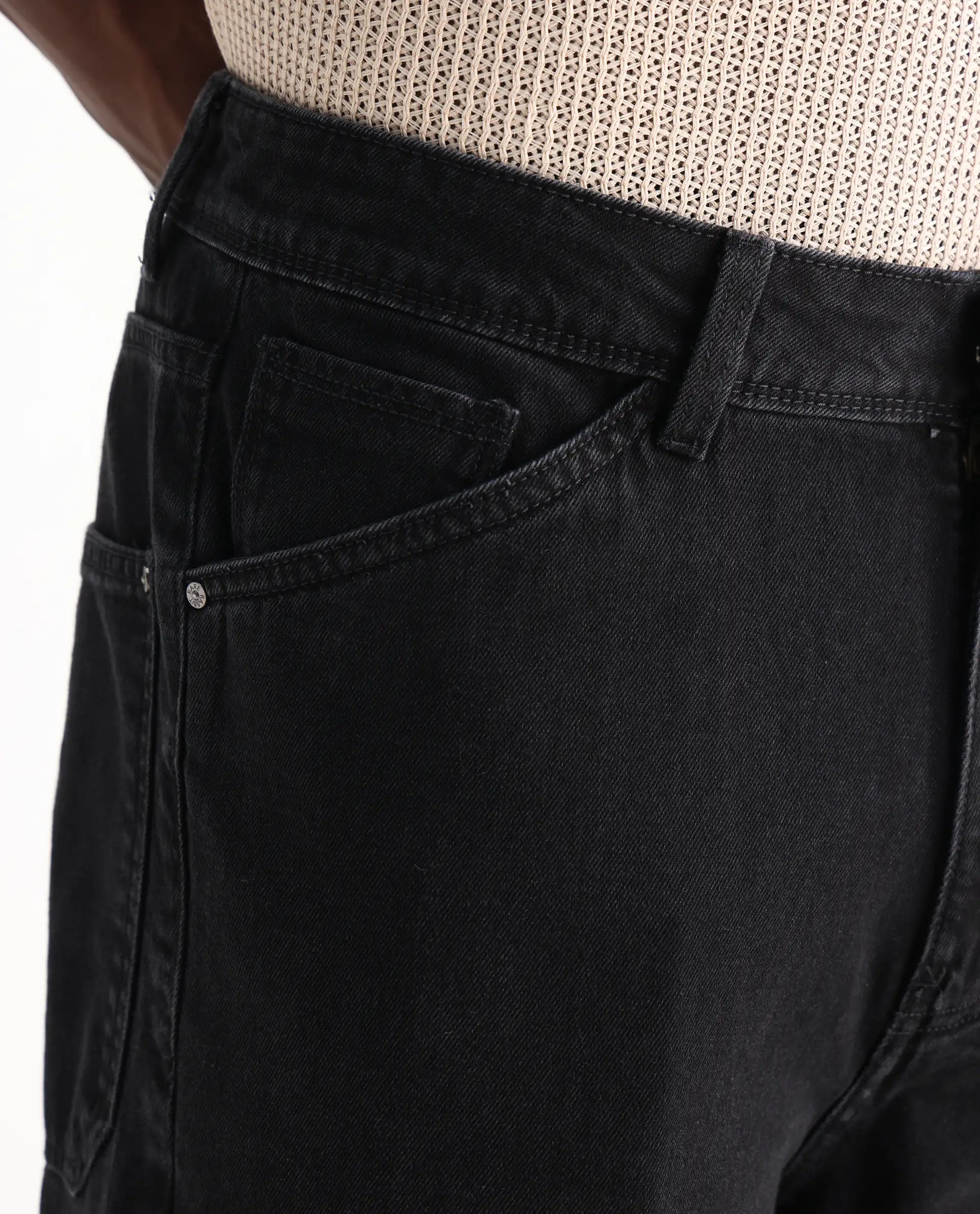 Rare Rabbit Men's Freks Black Cotton Plain Baggy Fit Jeans