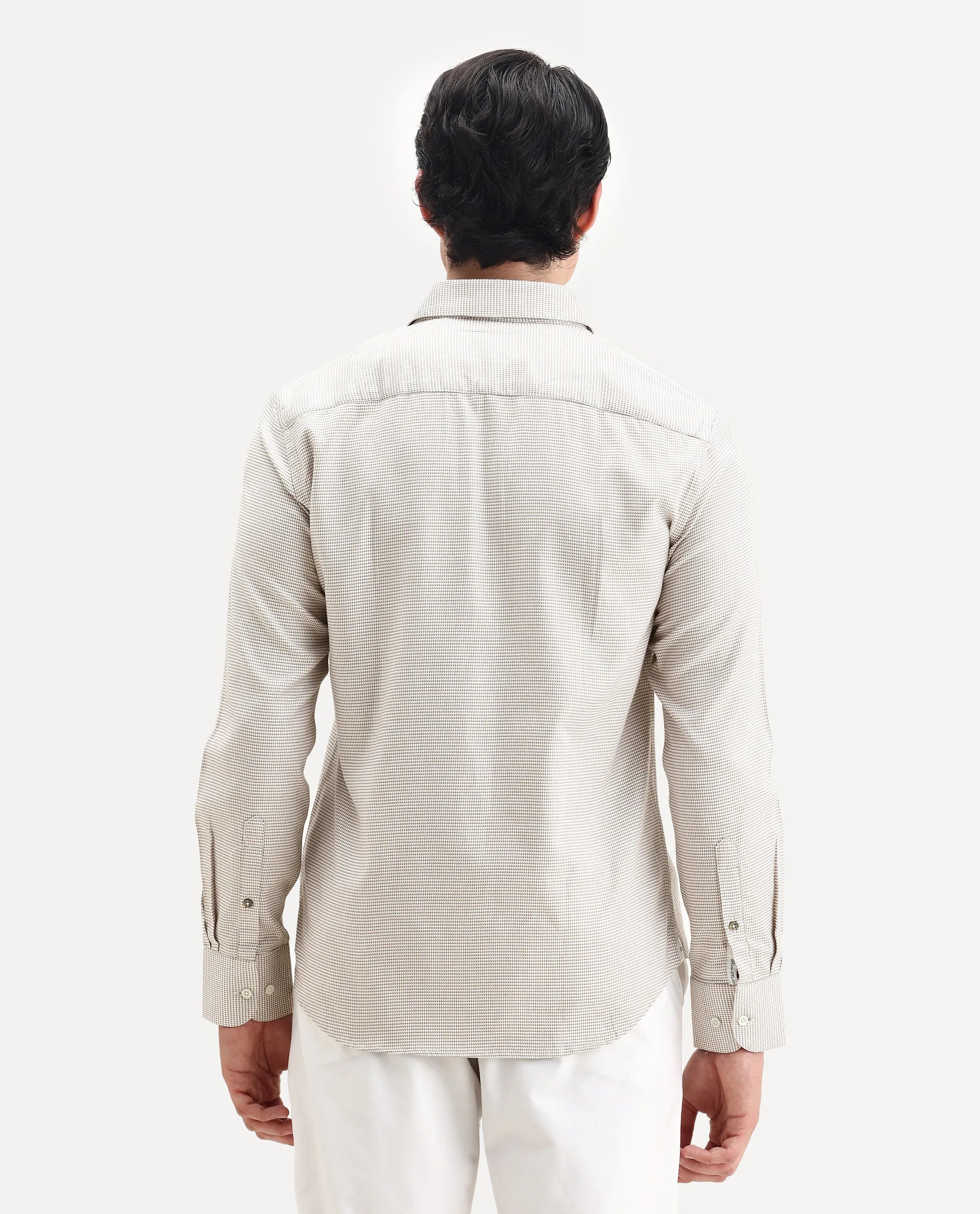 Rare Rabbit Men's Fresno Beige Cotton Dobby Print Regular Fit Full Sleeve Collared Shirt