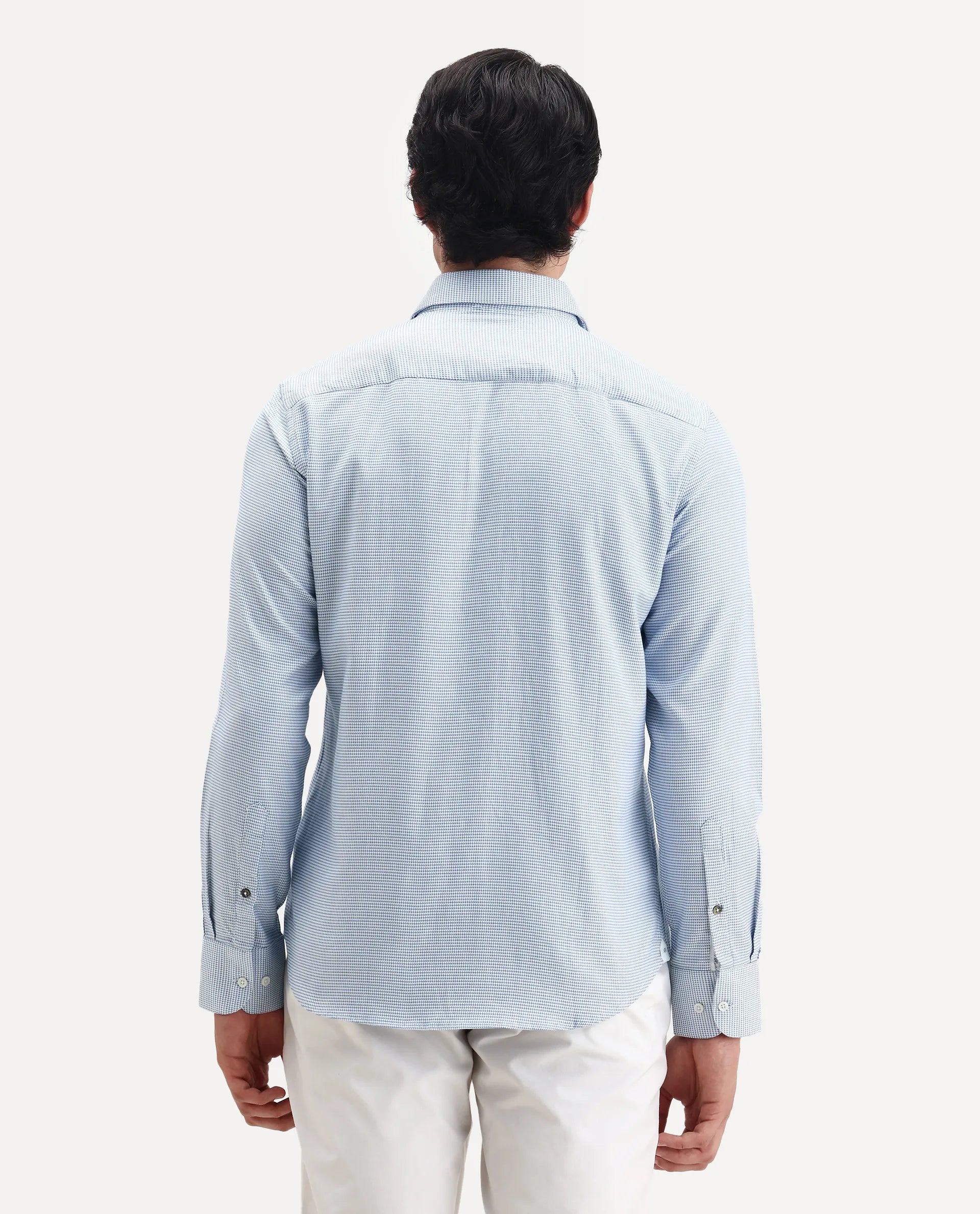 Rare Rabbit Men's Fresno Blue Cotton Dobby Print Regular Fit Full Sleeve Collared Shirt